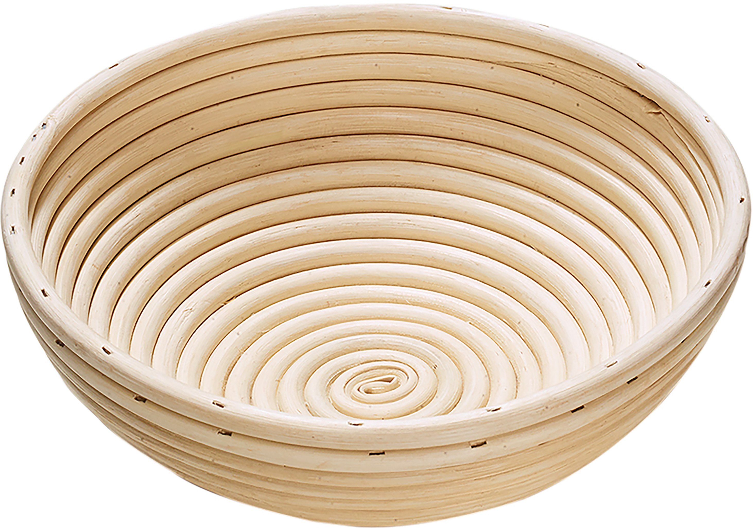 Kobolo Aufbewahrungskorb Rohrbackkorb aus Rattan rund naturfarben (25 cm Durchmesser)