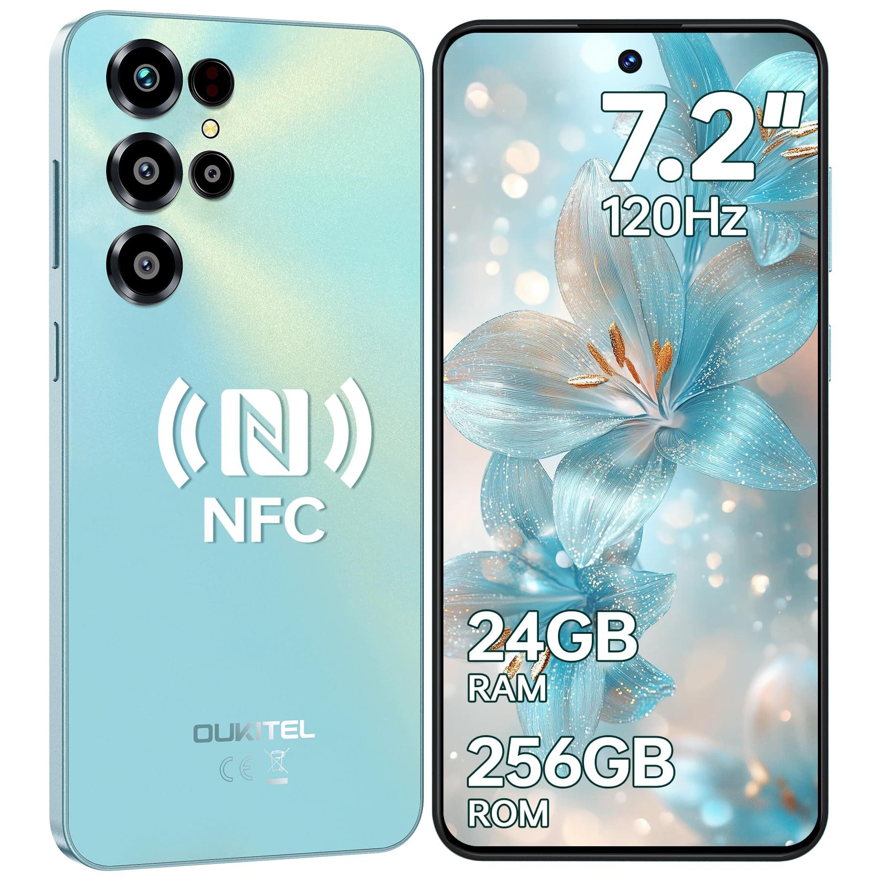 OUKITEL C68 4G Android 15 Smartphone (18,28 cm/7.2 Zoll, 256 GB Speicherplatz, 64 MP Kamera, 7,2" HD+ 120Hz, 64MP+8MP, 6000mAh, Dual SIM 4G, NFC, Face ID)