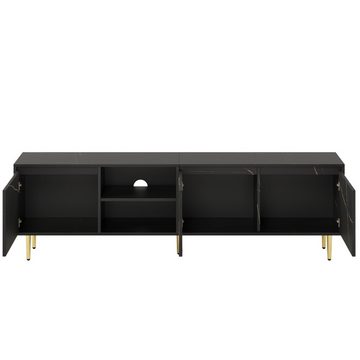 MODFU Sideboard TV-Lowboard (TV-Schrank für 90-Zoll-Fernseher mit 3 Türen, Großer 200x35x60 cm), modernem Schwarz-Gold-Design