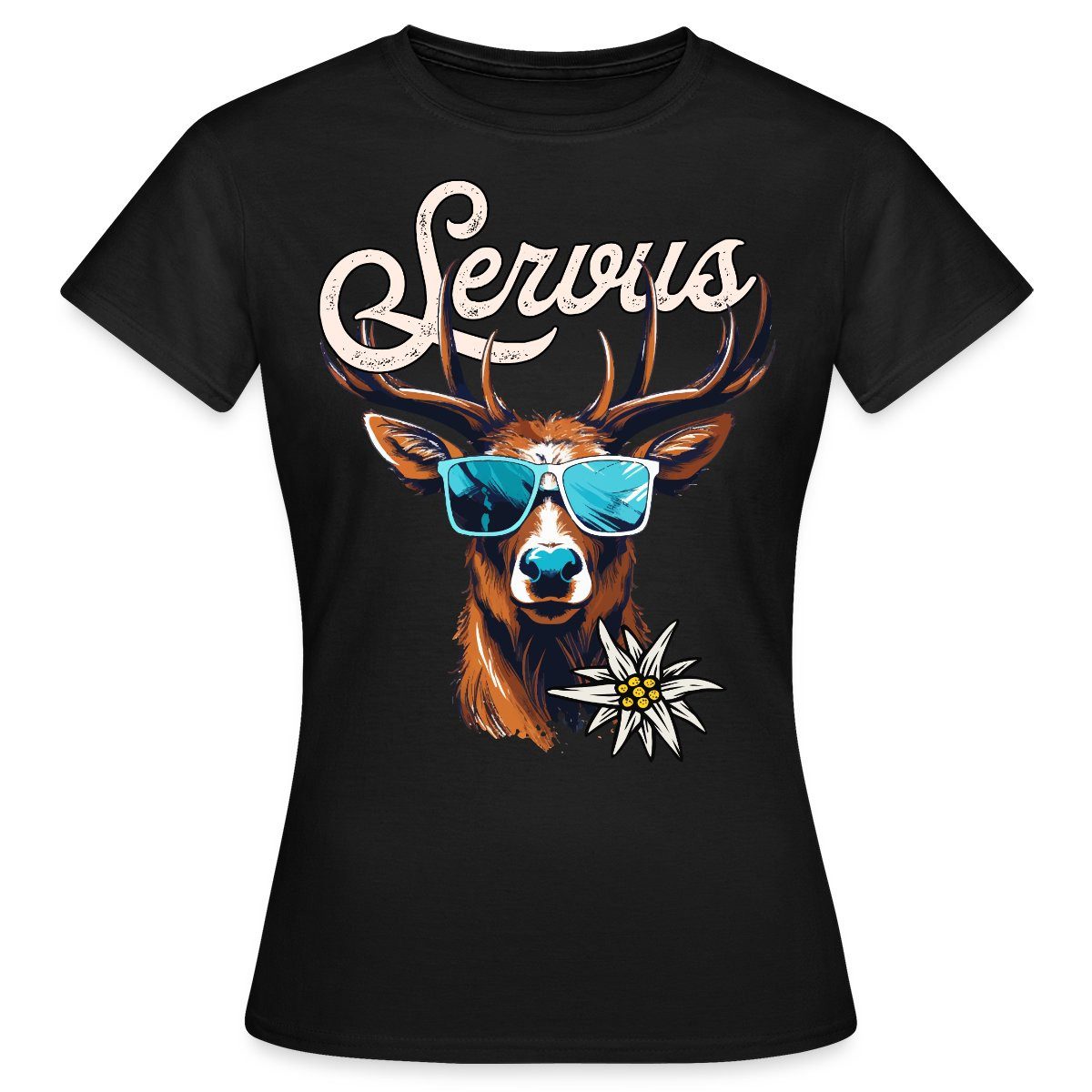 Spreadshirt T-Shirt Servus Hirsch Mit Sonnenbrille Oktoberfest Frauen T-Shi günstig online kaufen