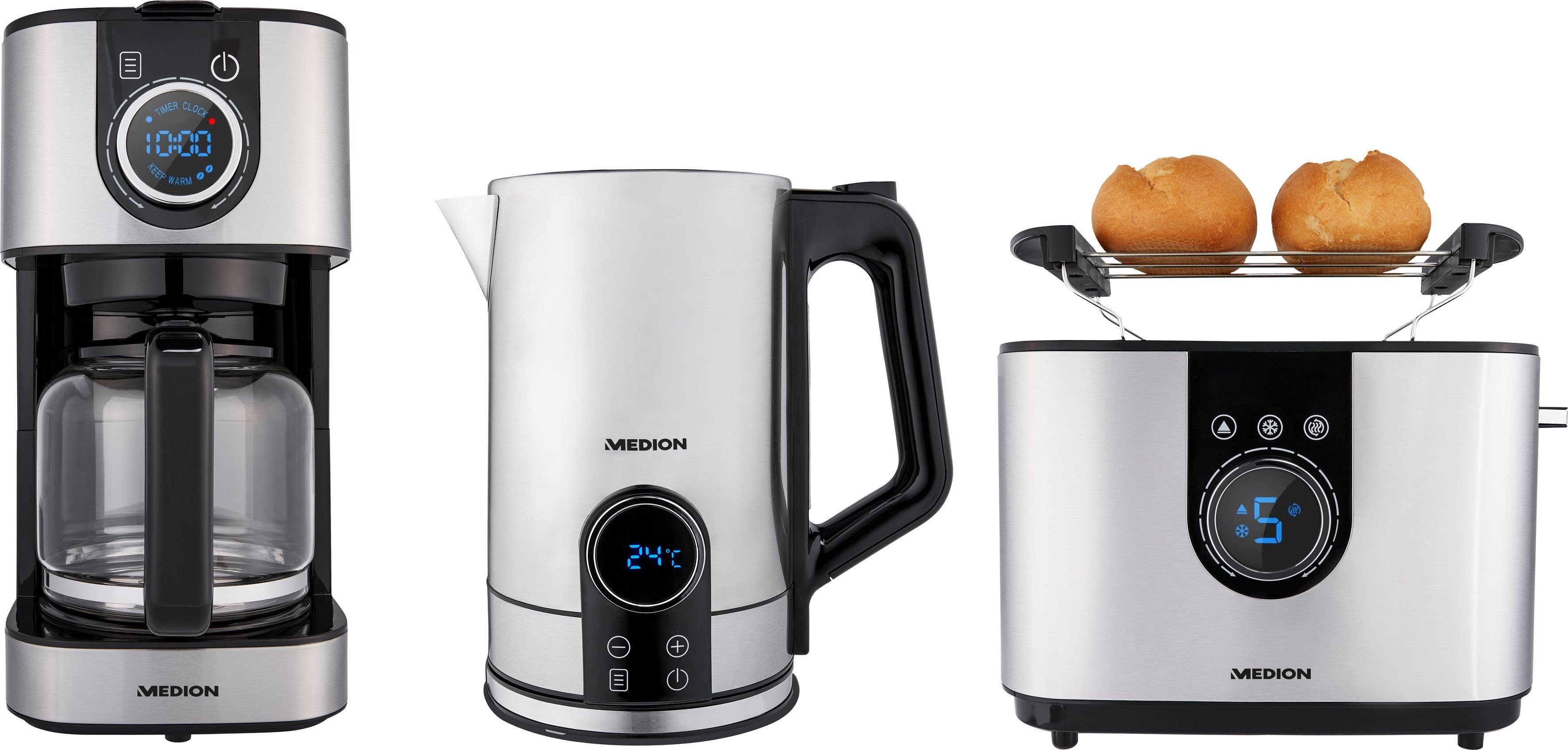 Medion® Frühstücks-Set MD 10220 (3-tlg), Toaster, Wasserkocher und  Kaffeemaschine