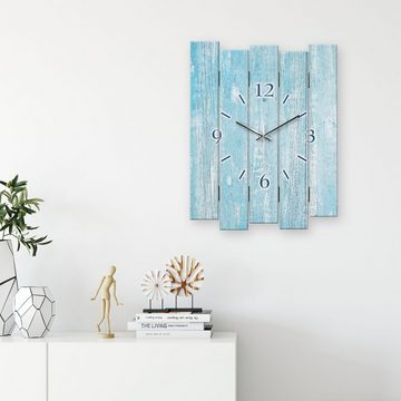 Kreative Feder Wanduhr Designer-Wanduhr Altes Holz Hellblau (ohne Ticken; Funk- oder Quarzuhrwerk; elegant, außergewöhnlich, modern)