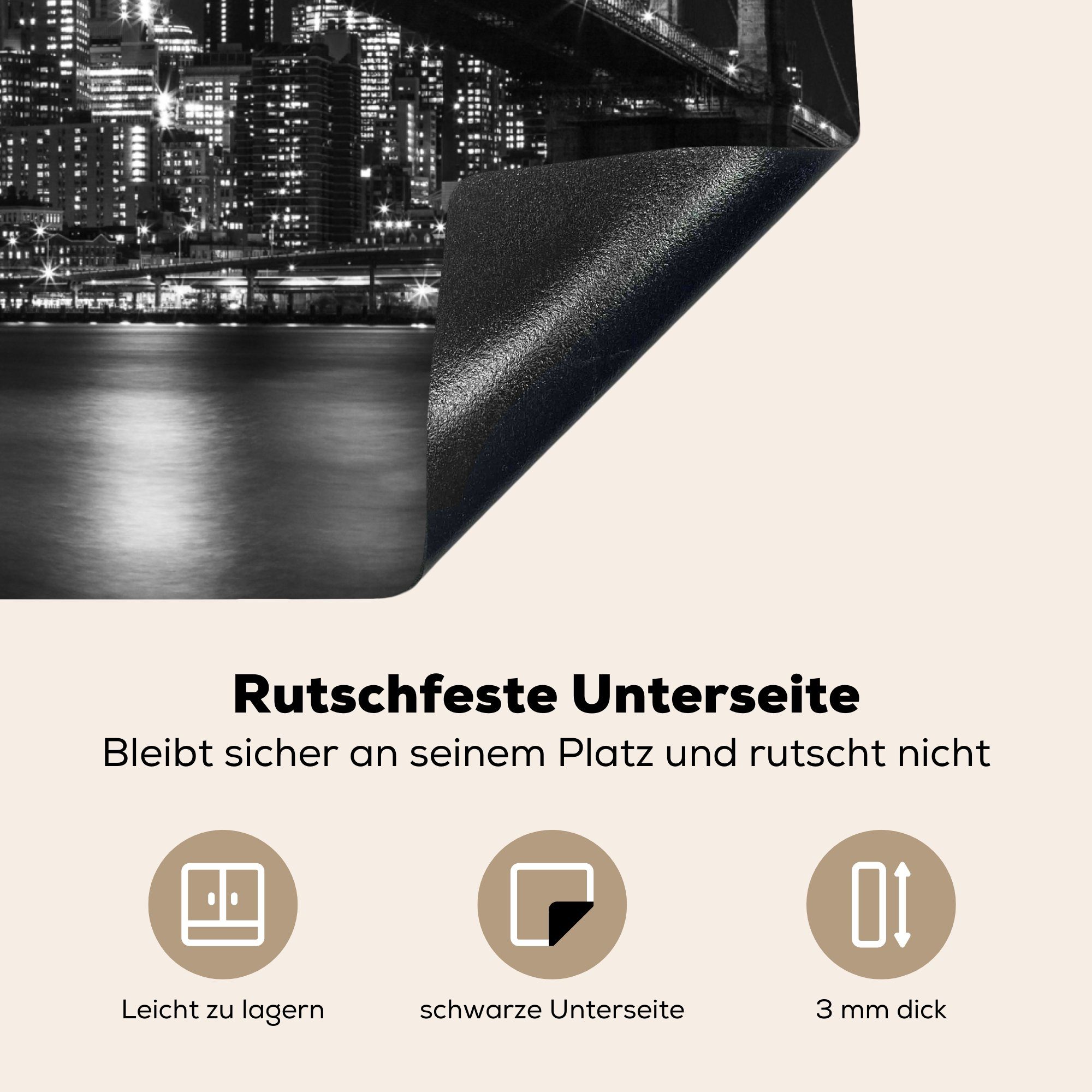 cm, tlg), Ceranfeldabdeckung - Brücke, die New für (1 MuchoWow York - 59x52 Vinyl, Induktionsmatte küche, Brooklyn Herdblende-/Abdeckplatte