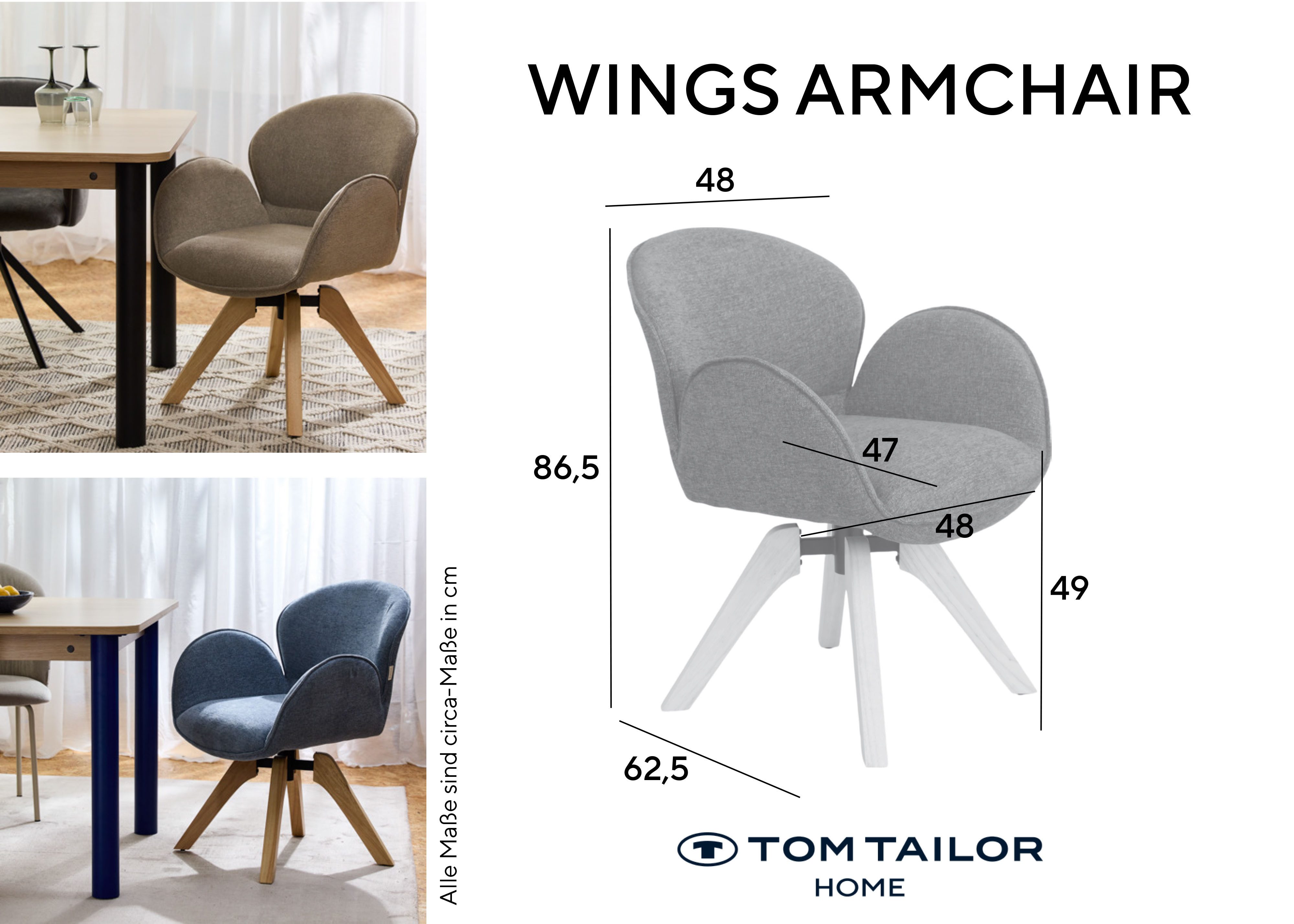 TOM TAILOR HOME Armlehnstuhl WINGS ARMCHAIR (Set, 2 St), mit Armlehnen, drehbar, Rückholfunktion, Massivholzgestell – Bild 4 von 5