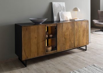 Massivmoebel24 Sideboard Mango / Altholz 180x47x81 schwarz / natur lackiert DAVIS #21