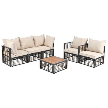 Celya Gartenlounge-Set mit 5 Einzelsitz-Sofa und 1 Couchtisch, 5 Sitzer Balkonset Gartenmöbel Set