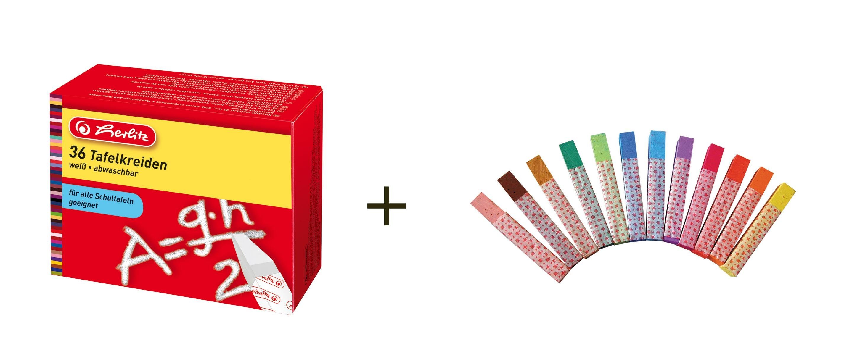 Herlitz Malkreide 48 Herlitz Tafelkreiden / quadratisch / Farbe: 36x weiß + 12x farbig