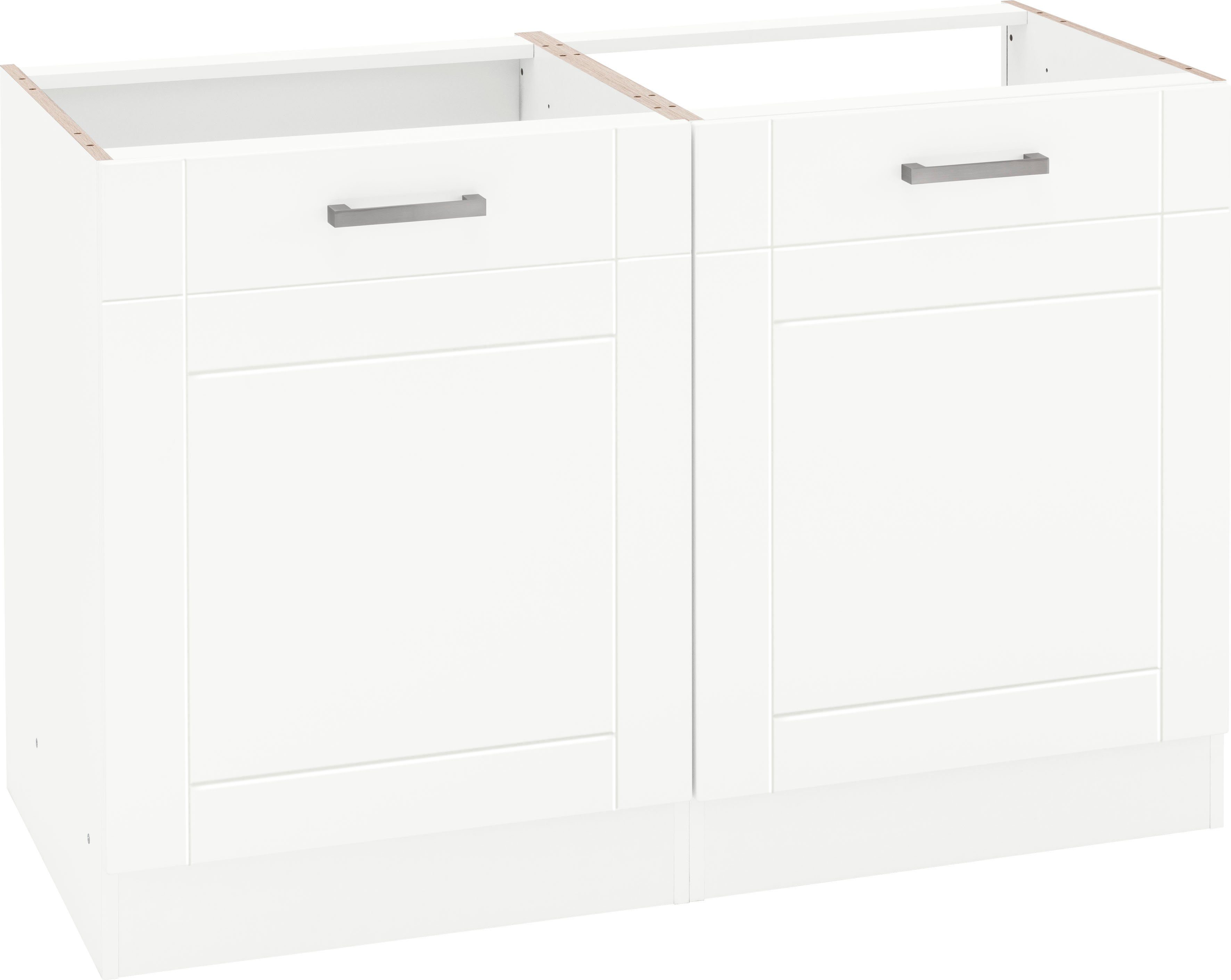 KOCHSTATION Spülenschrank KS-Tinnum 120 cm breit, MDF-Fronten, Metallgriffe, inklusive Einbauspüle