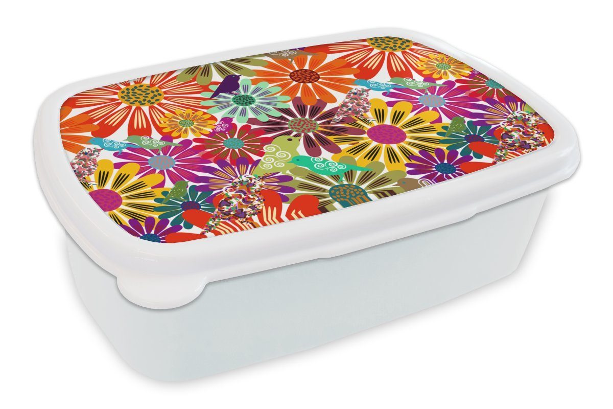 MuchoWow Lunchbox Regenbogen - Blumen - Muster - Hippie, Kunststoff, (2-tlg), Brotbox für Kinder und Erwachsene, Brotdose, für Jungs und Mädchen weiß | Lunchboxen