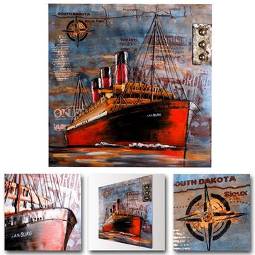 Home4Living Metallbild Wandbild Relief Unikat Motiv Bild 80x80cm handgefertigt, Vessel, 3D-Effekt