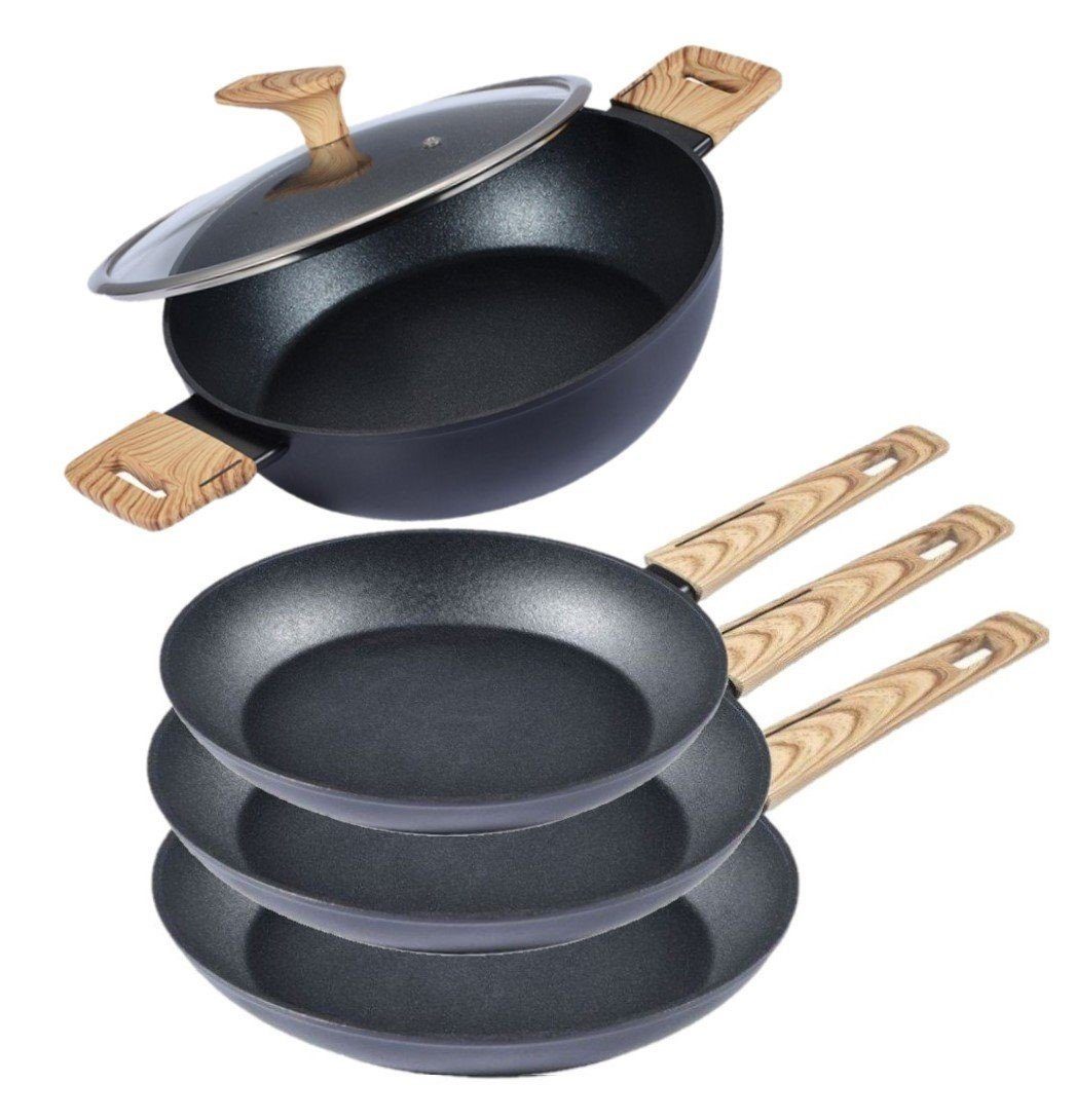 KESSMANN Schäfer Pfannen-Set Deckel induktionsherd Servierpfanne + Aluminiumlegierung Braten Schmorpfanne 7-tlg., Untersetzer Fanne), Bratpfannen +24cm Pfannenwender 7tlg, + Antihaftbeschichtung + geschmiedeter Pfannenset kochen 1 28cm Hochrandpfanne Inkl. 28cm (Set, mit 20cm 1