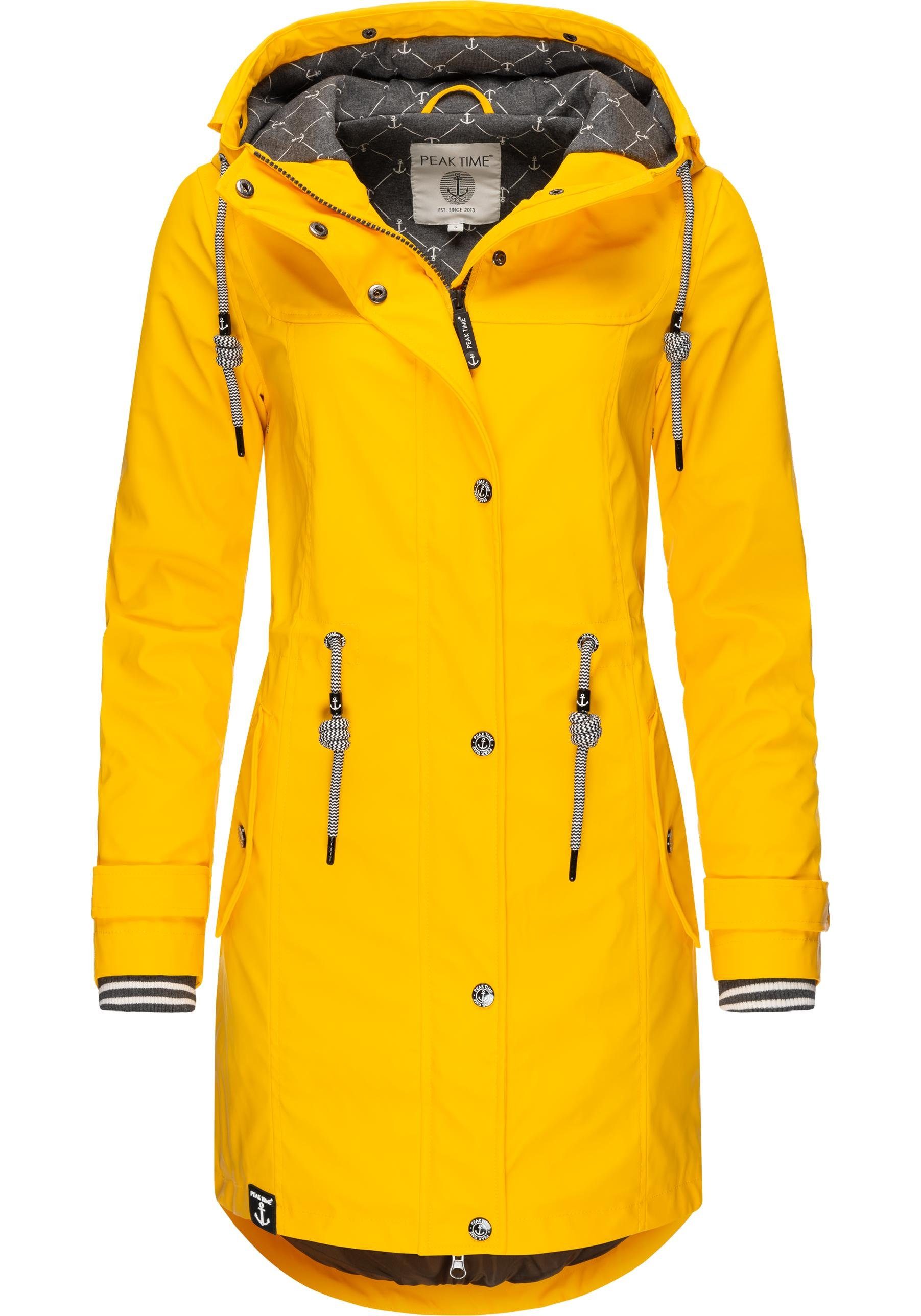 TIME Regenmantel Damen Regenjacke taillierter PEAK stylisch für dottergelb L60042