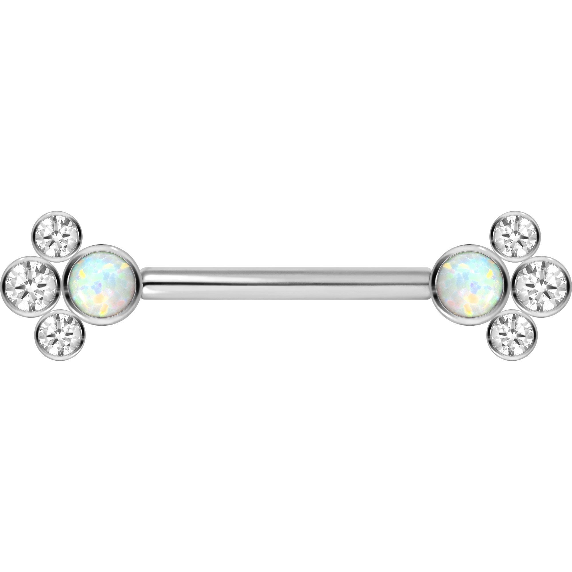 PIERCINGLINE Brustwarzenpiercing Titan Barbell mit Push Fit SYNTHETISCHER OPAL + 3 KRISTALLE (Barbells, 1-tlg)