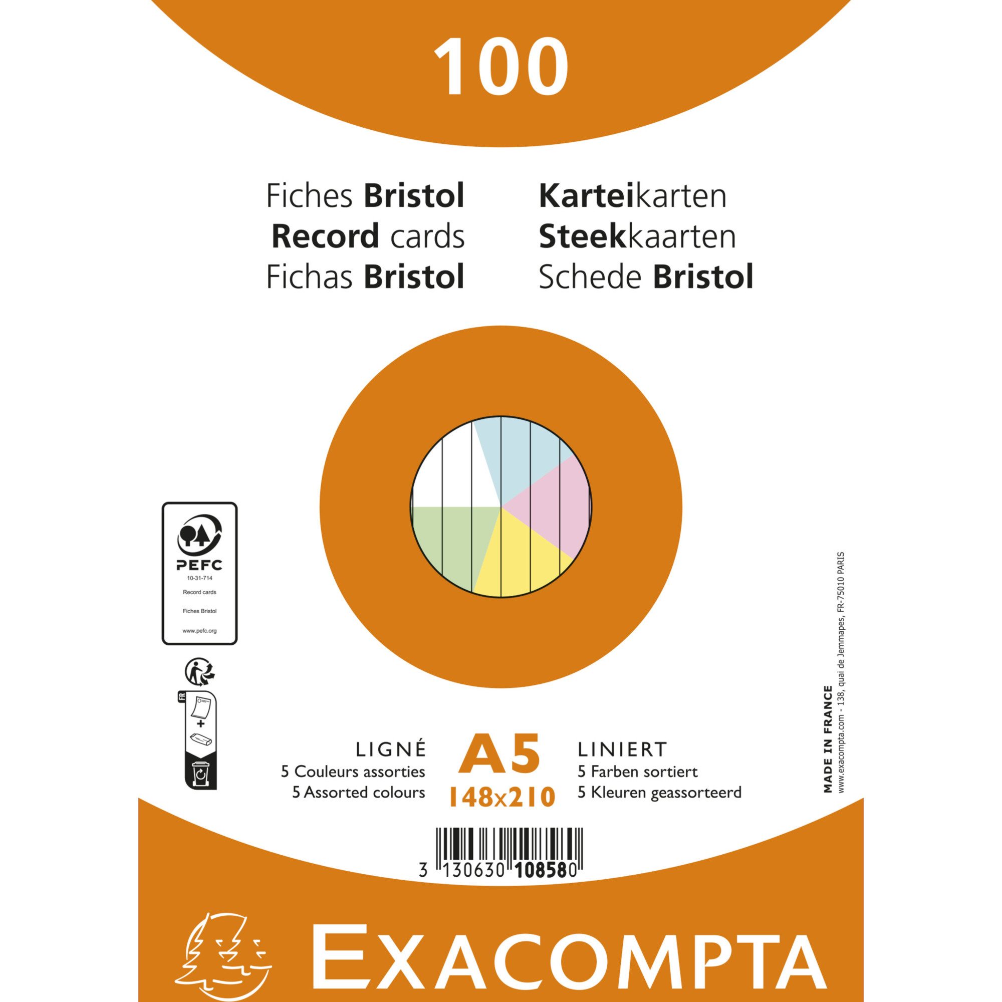 EXACOMPTA Karteikarten Karteikarte 10858E A5 liniert sortiert 100 Stück.