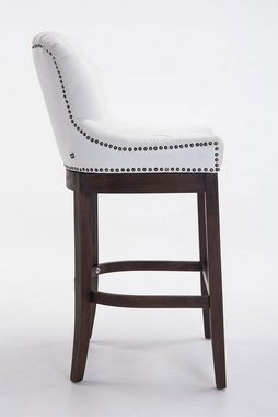 TPFLiving Barhocker Lakewood (mit Rückenlehne und Fußstütze - Hocker für Theke & Küche), 4-Fuß Gestell Holz dunkelbraun - Sitzfläche: Echtleder Weiß