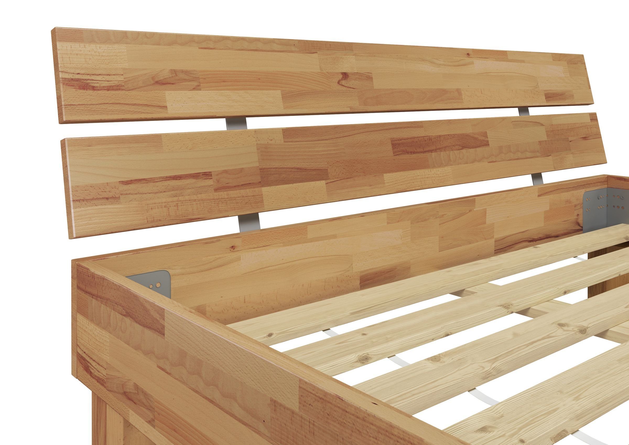 Seniorenbett Federholzrahmen 100x200 ERST-HOLZ mit Massivholz lackiert Bett Buchefarblos Matratze, und