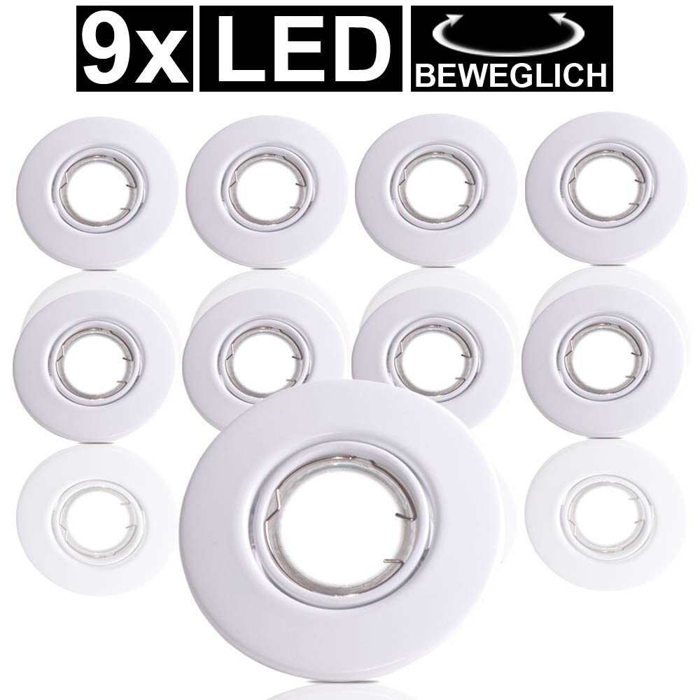 etc-shop LED Einbaustrahler, Leuchtmittel inklusive, Warmweiß, 9er Set LED Einbau Leuchten rund Decken Strahler weiß Spot Lampen