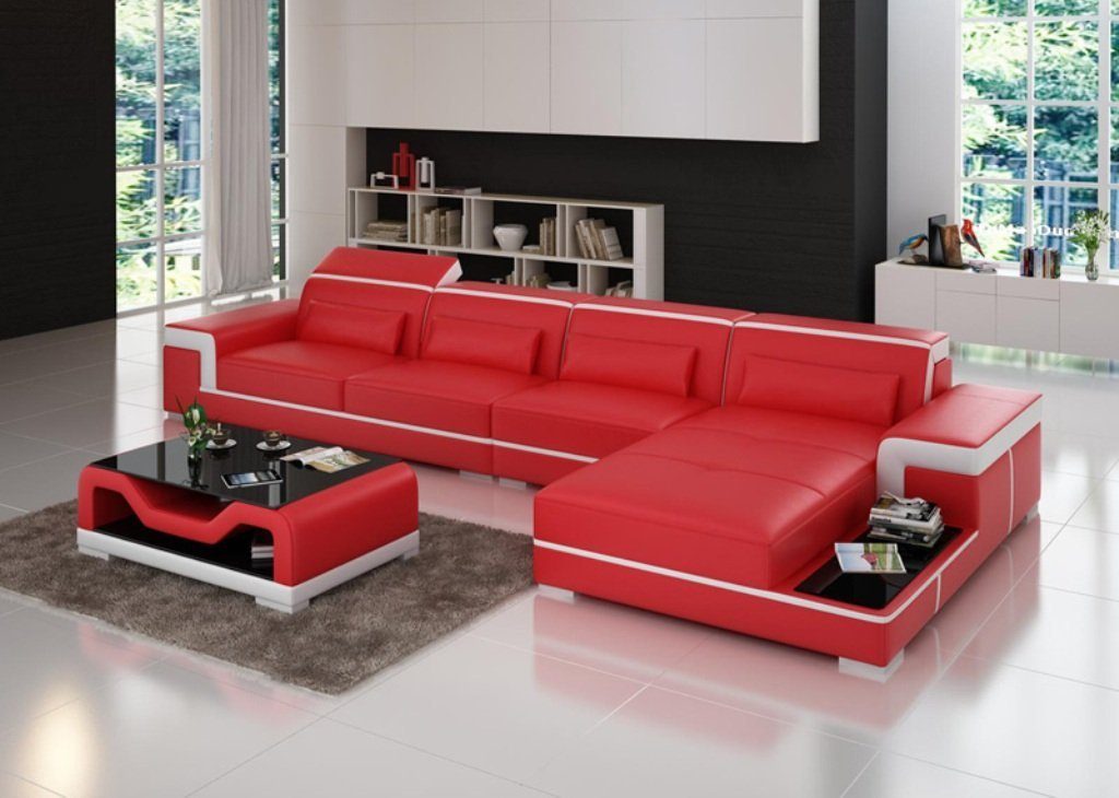 Garnitur Wohnlandschaft Sofa Couch Polster Stoff Rot Ecke JVmoebel Form Ecksofa, Ecksofa L