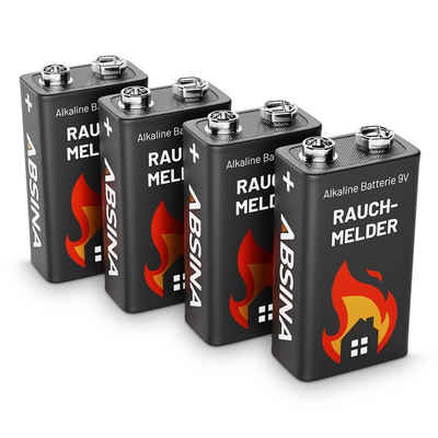ABSINA 4x Rauchmelder Batterie 9V Block - Alkaline Batterien Blockbatterien Batterie, (4 St)