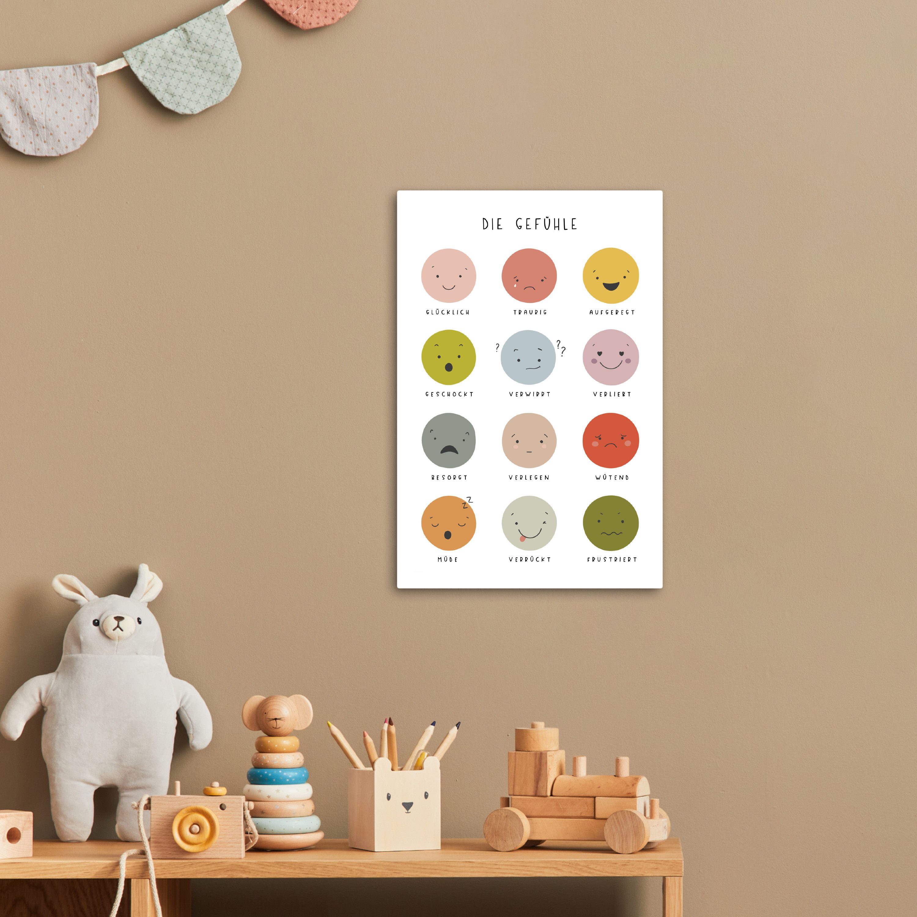 OneMillionCanvasses® Leinwandbild Pädagogisch - Gefühle lernen - Weiß - Emotionen, Fotodruck (1 St), Kinderzimmer Deko, Mädchen und Jungen Bilder 20x30 cm – Bild 2 von 5