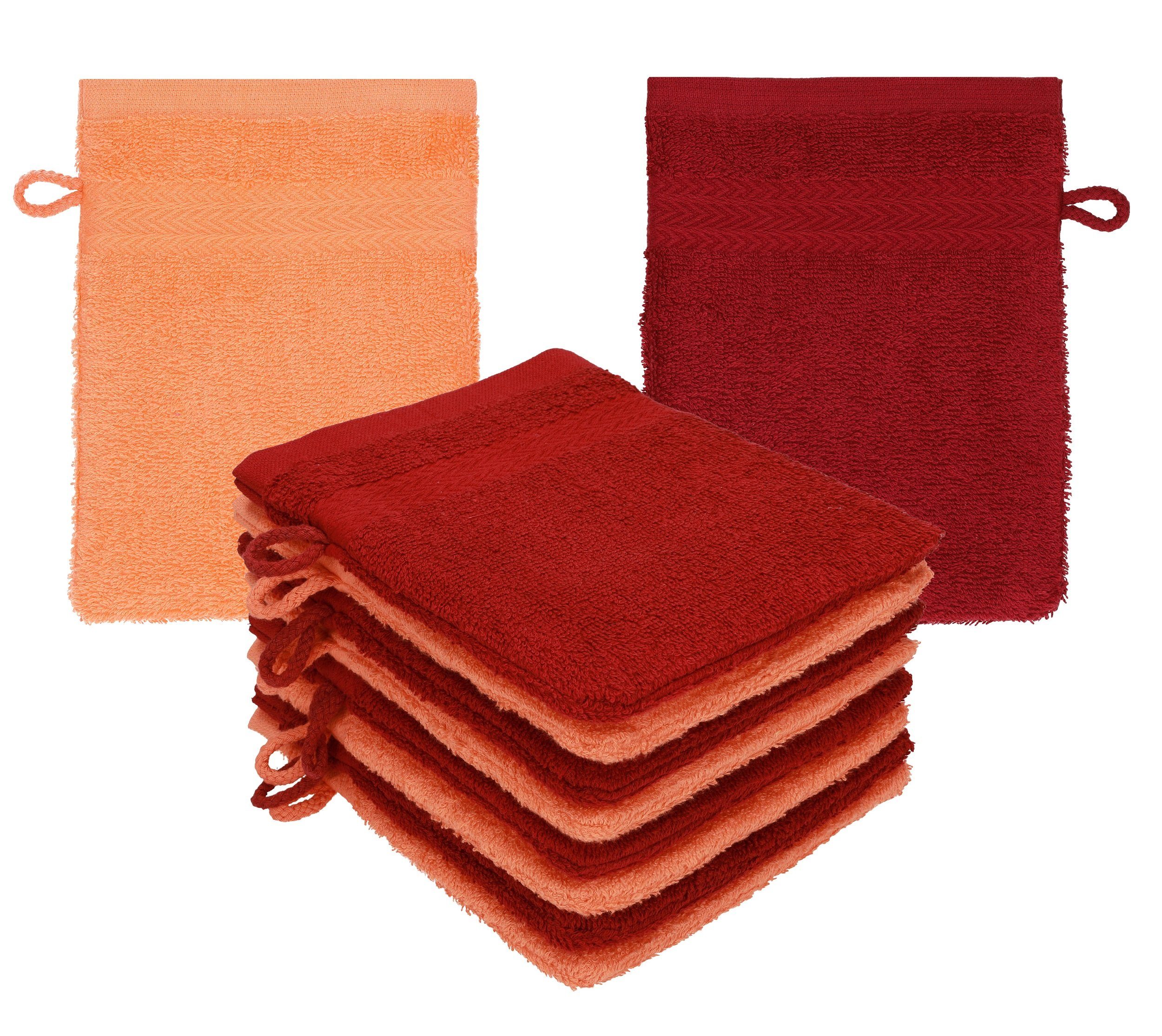 Betz Waschhandschuh 100% (10-tlg) - Stück rubinrot Set 10 Farbe Waschhandschuhe cm blutorange Baumwolle Premium Waschlappen 16x21
