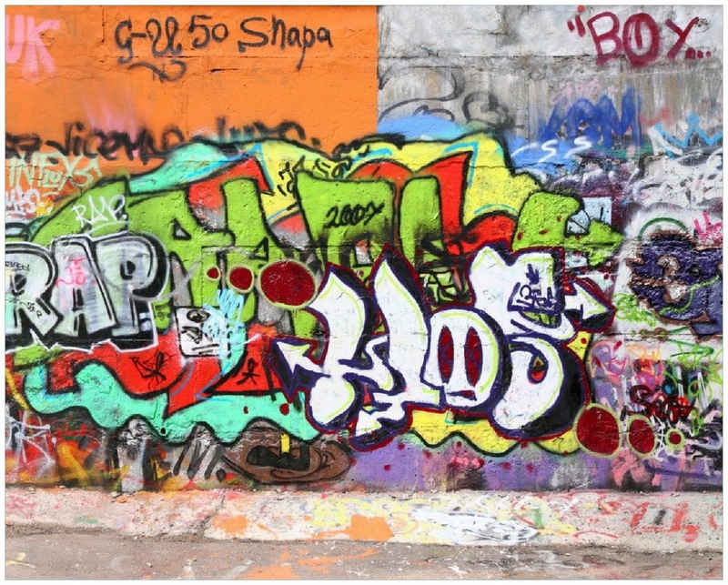 Wallario Poster, RAP-Graffiti- Wand mit verschiedenen Tags, in verschiedenen Ausführungen