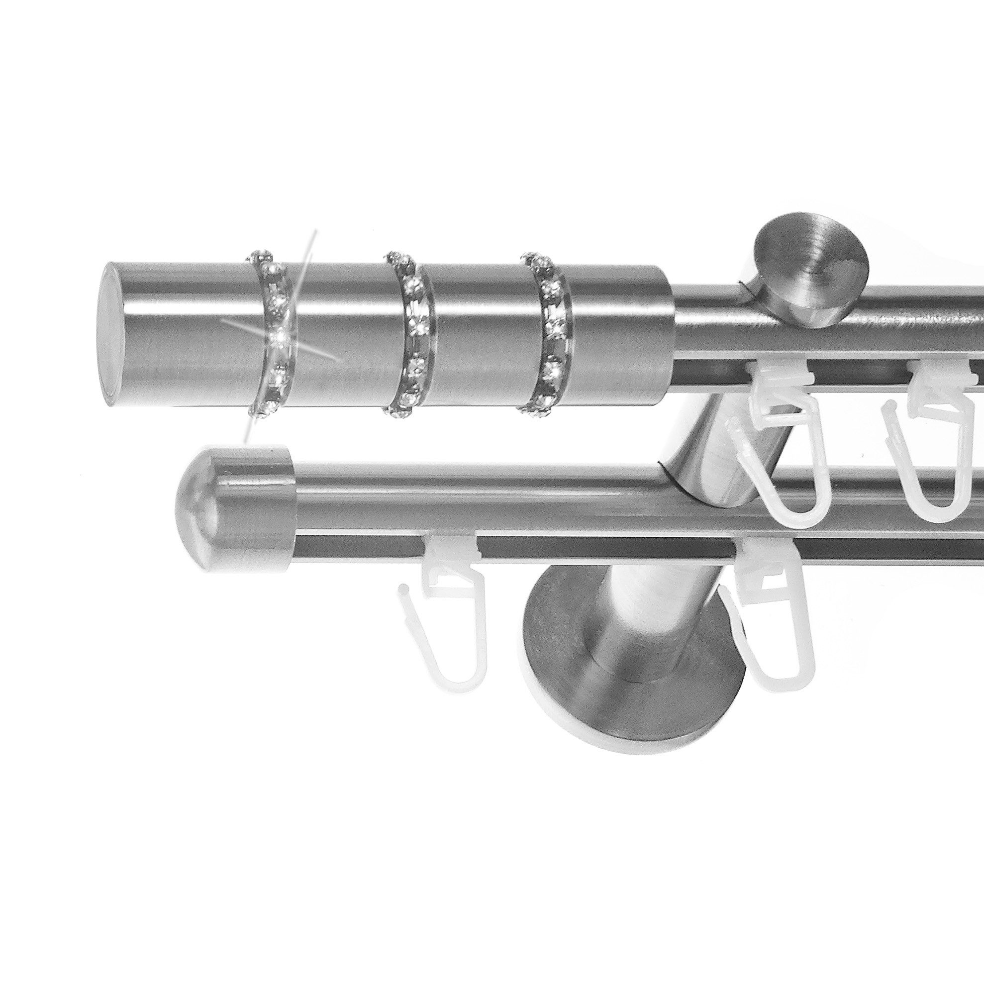 BASIT Gardinenstange Innenlauf 16 mm mit Wandträgern 160 cm E25, Ø 16 mm, 2-läufig, verschraubt, Aluminium, H80 160 cm E25 Kristall