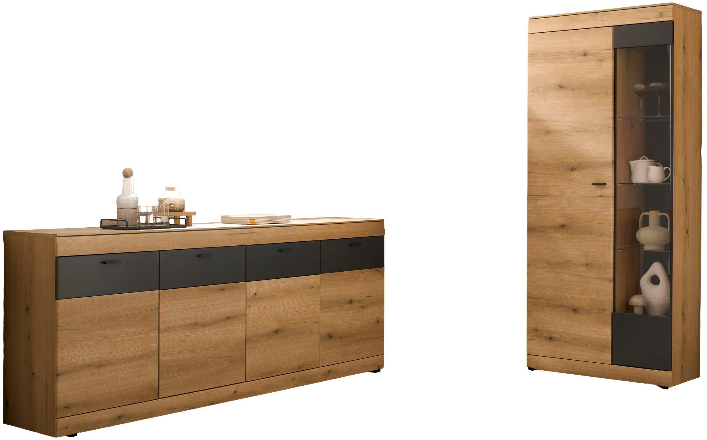 Home affaire Wohnwand Soleto, zeitlose Anbauwand, Komplettset im modernen Stil, (Komplett-Set, 2-St), enthält Vitrine und Sideboard