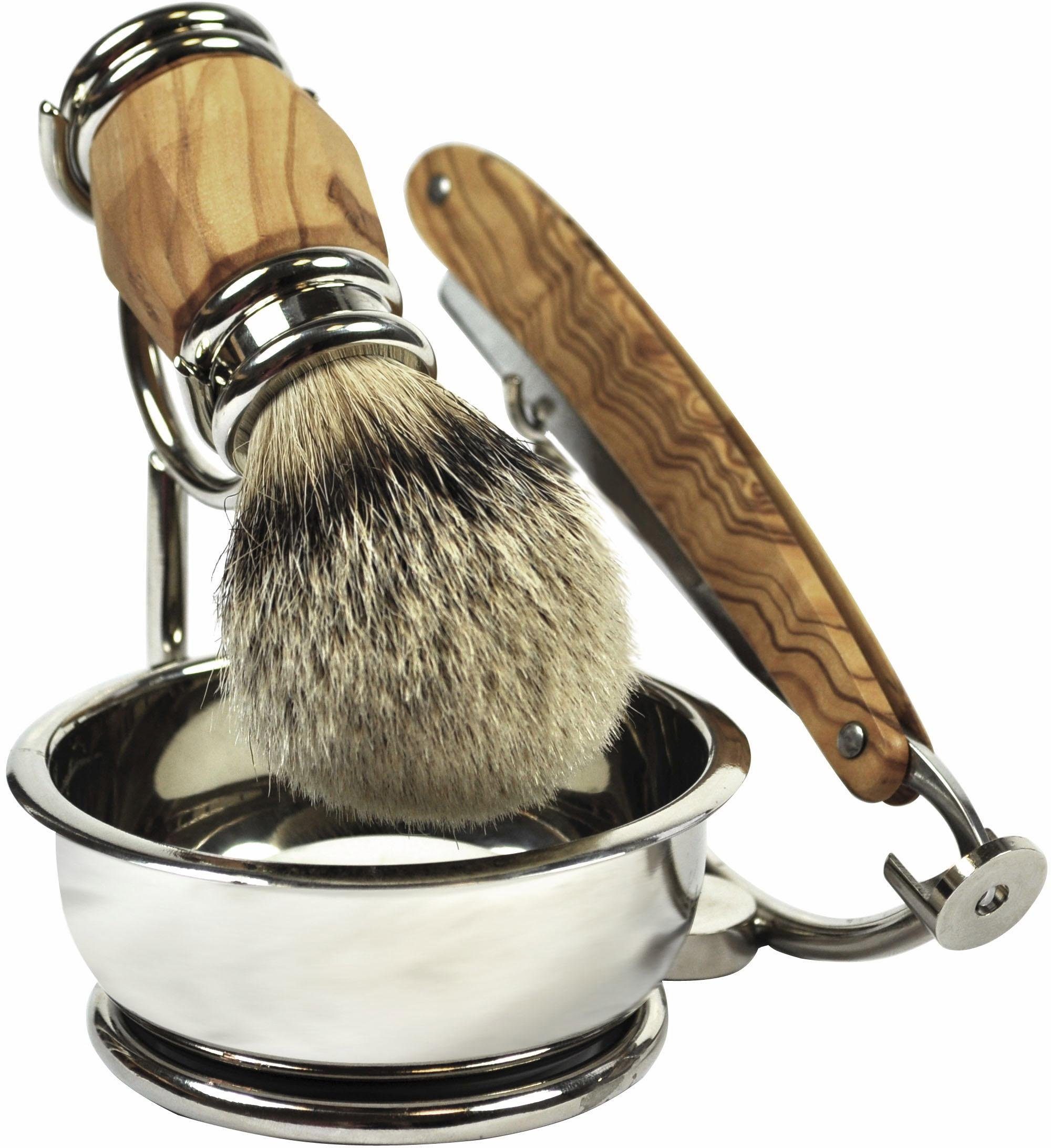 Golddachs Rasierset, 4-tlg., mit Rasiermesser, Pinsel (Silberspitze) und  Seifenschale online kaufen | OTTO