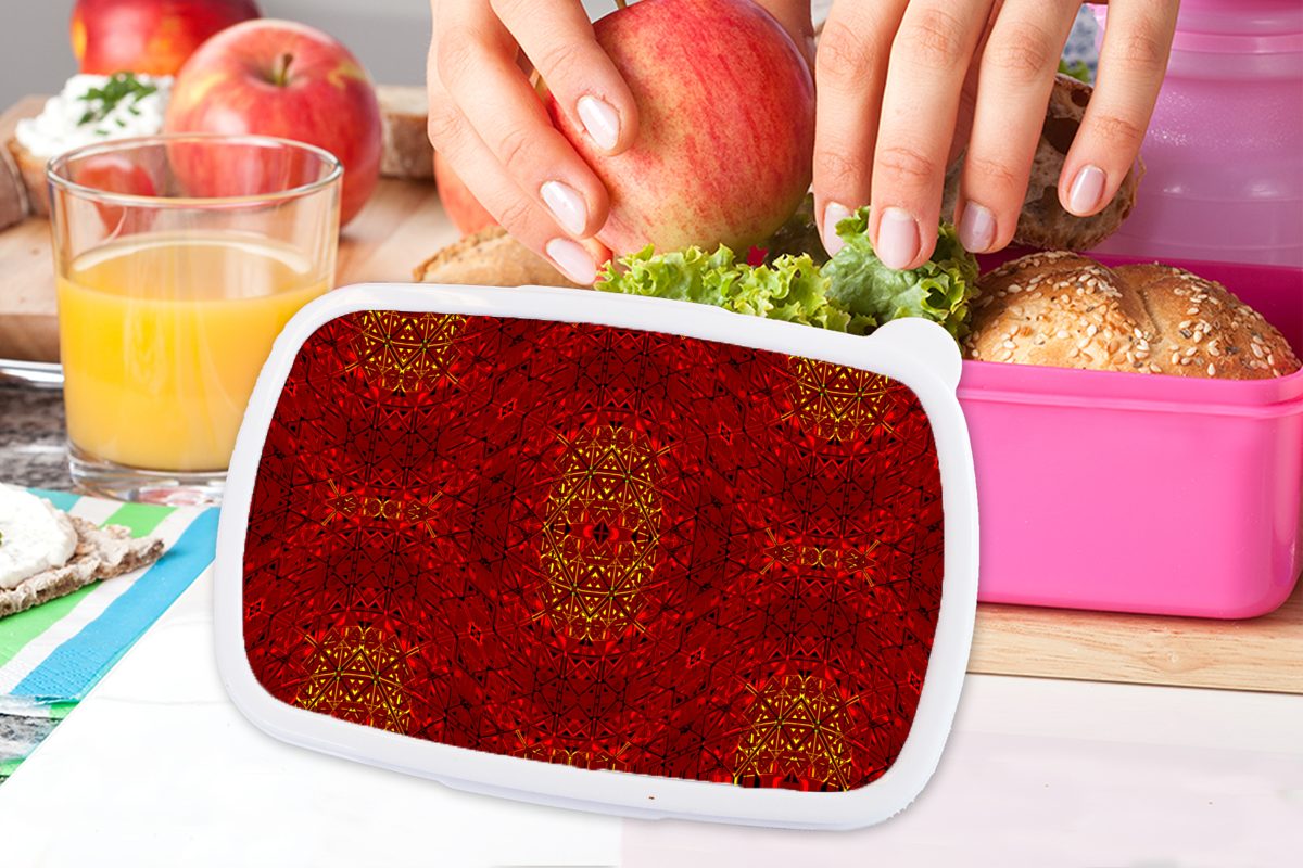 MuchoWow Lunchbox Muster - Abstrakt Mädchen, (2-tlg), - Kunststoff für rosa Brotbox Snackbox, Rot, Brotdose Kunststoff, Kinder, Erwachsene