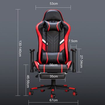 MAEREX Gaming-Stuhl (Ergonomischer Bürostuhl mit Fußstütze und Massage-Lendenkissen), 4 Massagemodi, Höhenverstellbar, Max 150kg, Hohe Rückenlehne