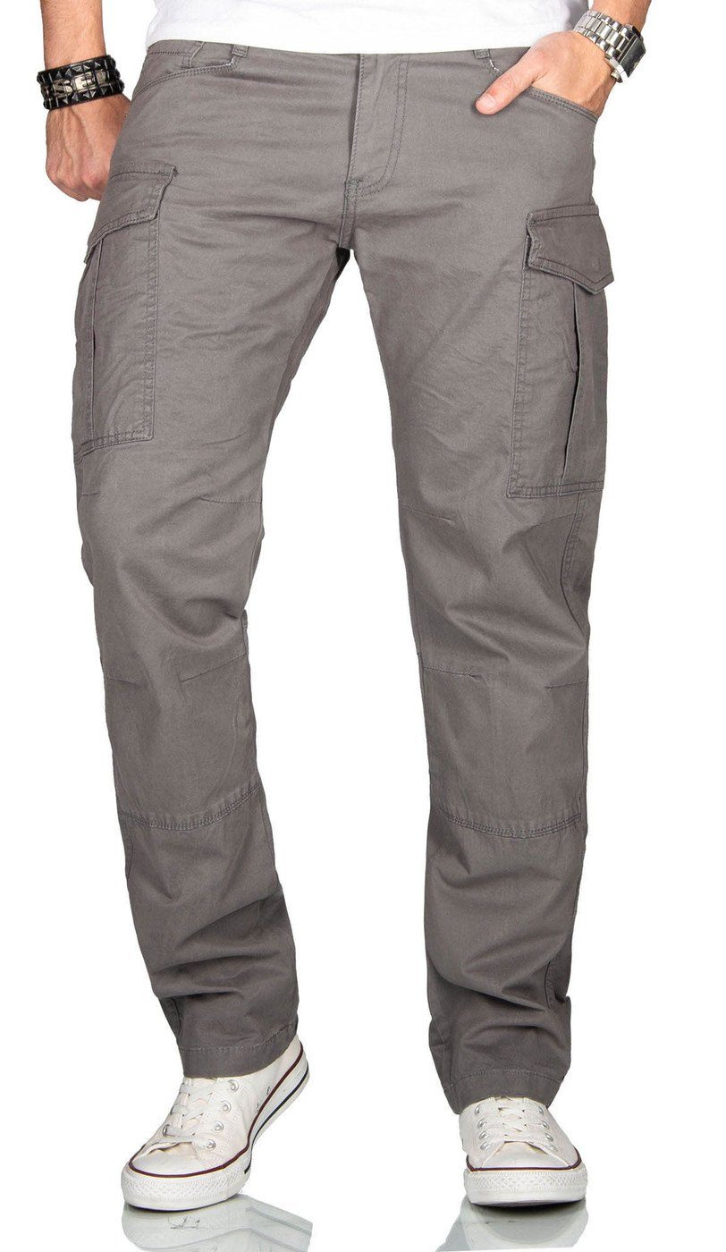 Salvarini Alessandro AS032 Cargohose Chino grau Stretch Designer, Herren