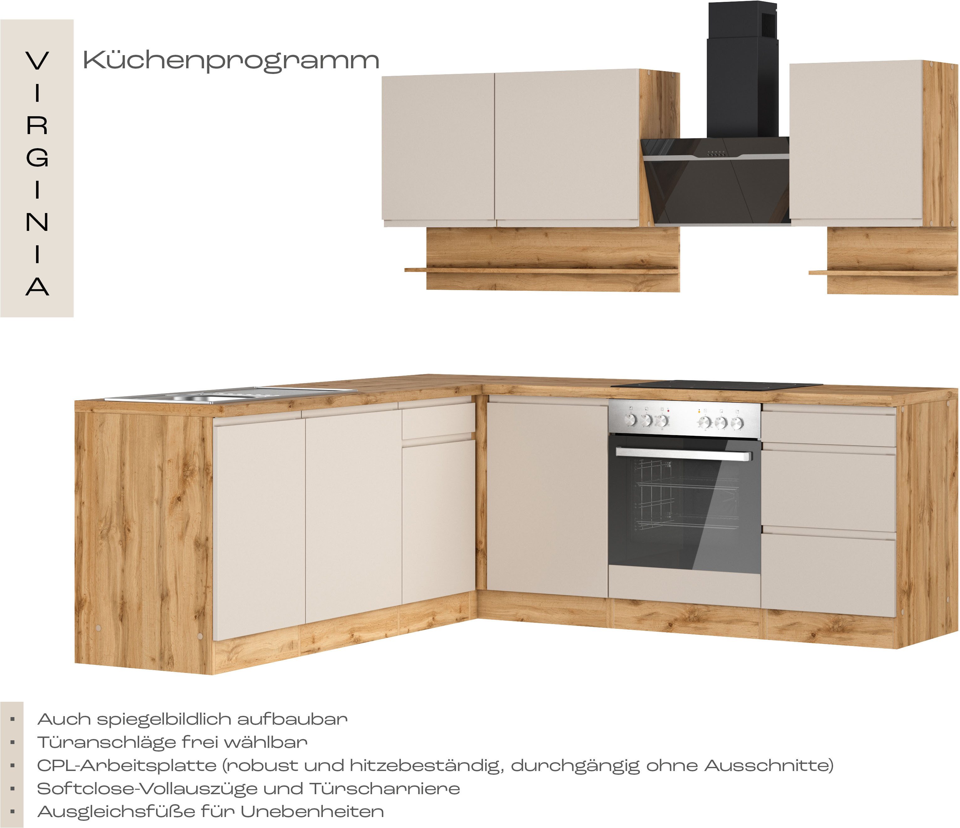 KOCHSTATION Winkelküche KS-Virginia,neu in verbesserter Ausführung, Stellbreite 220/220 cm, Soft-Close,wahlweise mit E-Geräten – Bild 4 von 5