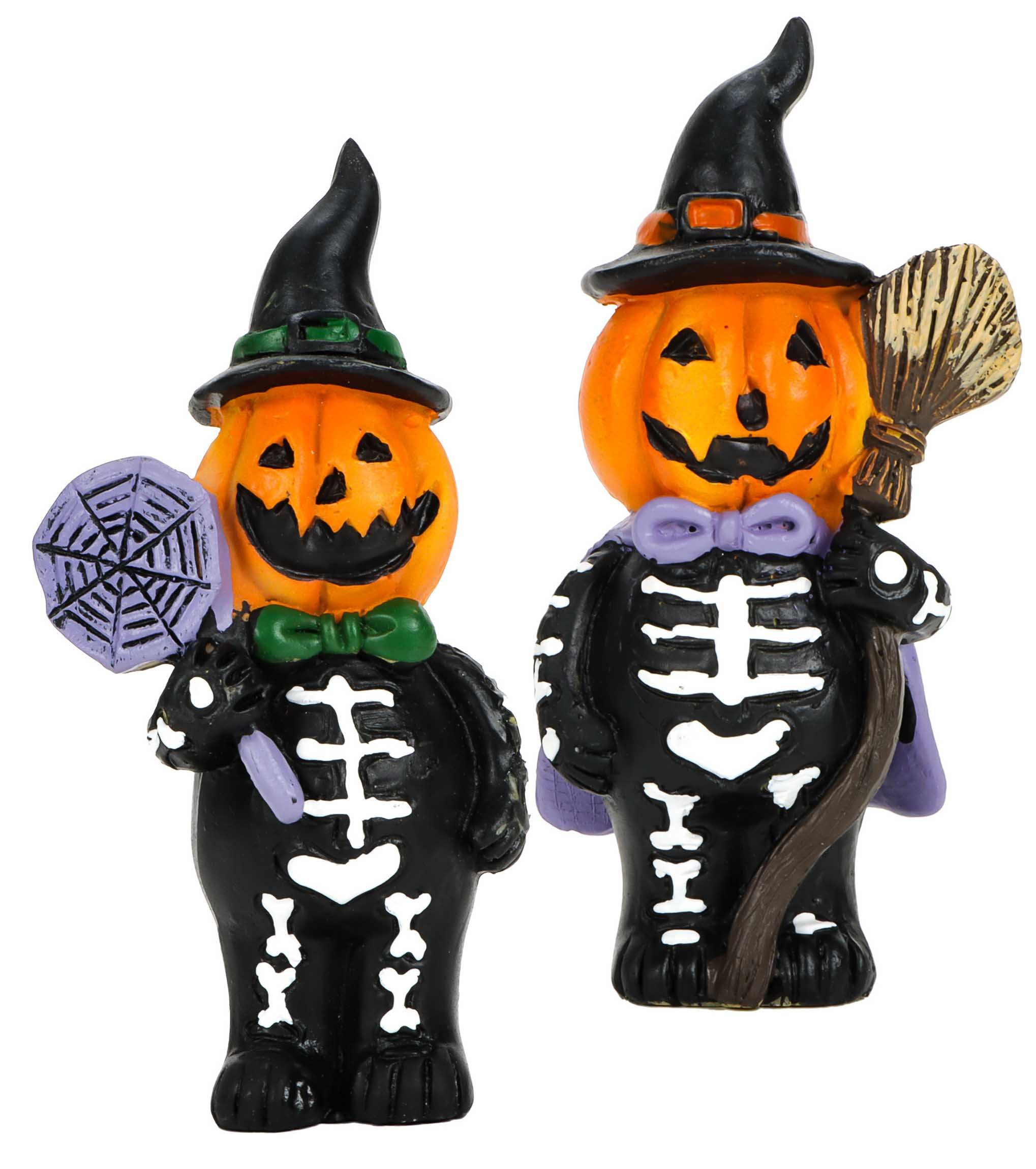 Wurm Dekofigur Halloween Figur handbemalt (2 St., Dekofigur Kürbis Skelett), Kürbis mit schwarz/weißem Skelett-Anzug