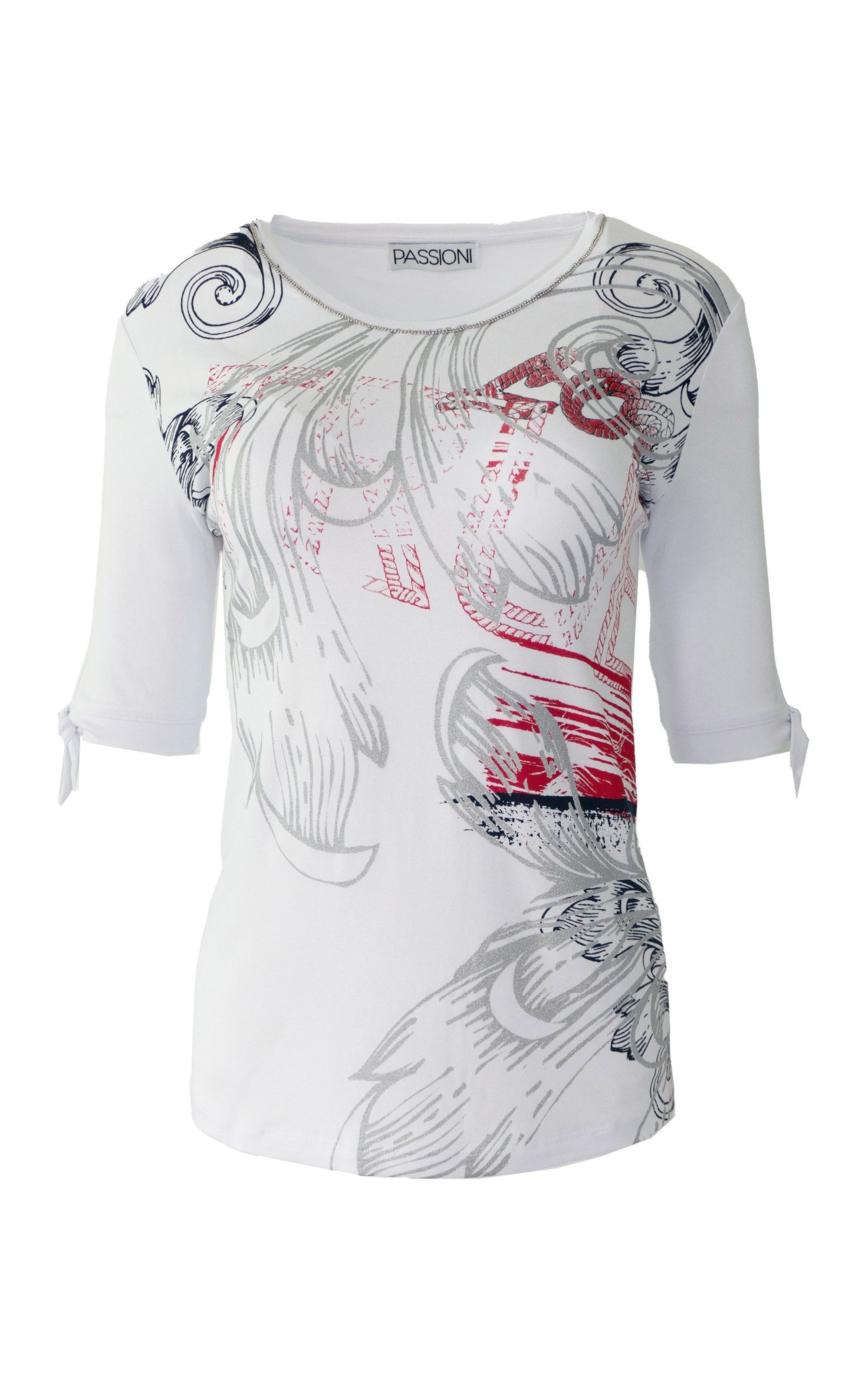 Passioni Print-Shirt mit Perlenkette am Kragen günstig online kaufen
