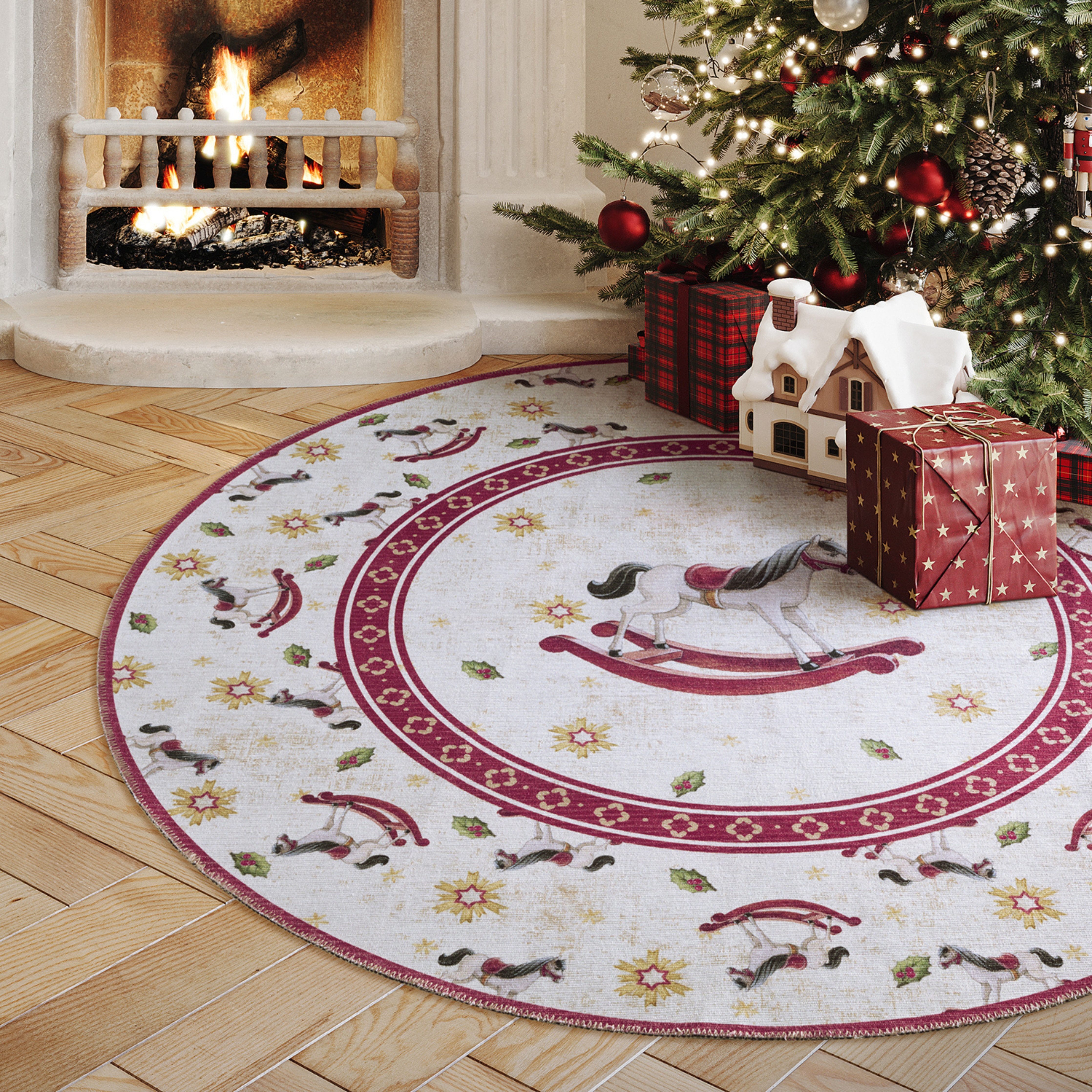 Villeroy & Boch Teppich Toy's Delight Limited Edition Santa Claus, rund, Höhe: 3 mm, Limited Edition, Weihnachten, Wohnzimmer, Baumrock, Waschbar, Rund