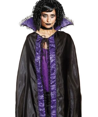 Karneval-Klamotten Umhang Gothic Kostüm Damen schwarz lila Spitze, Frauenkostüm Halloween Cape Karneval