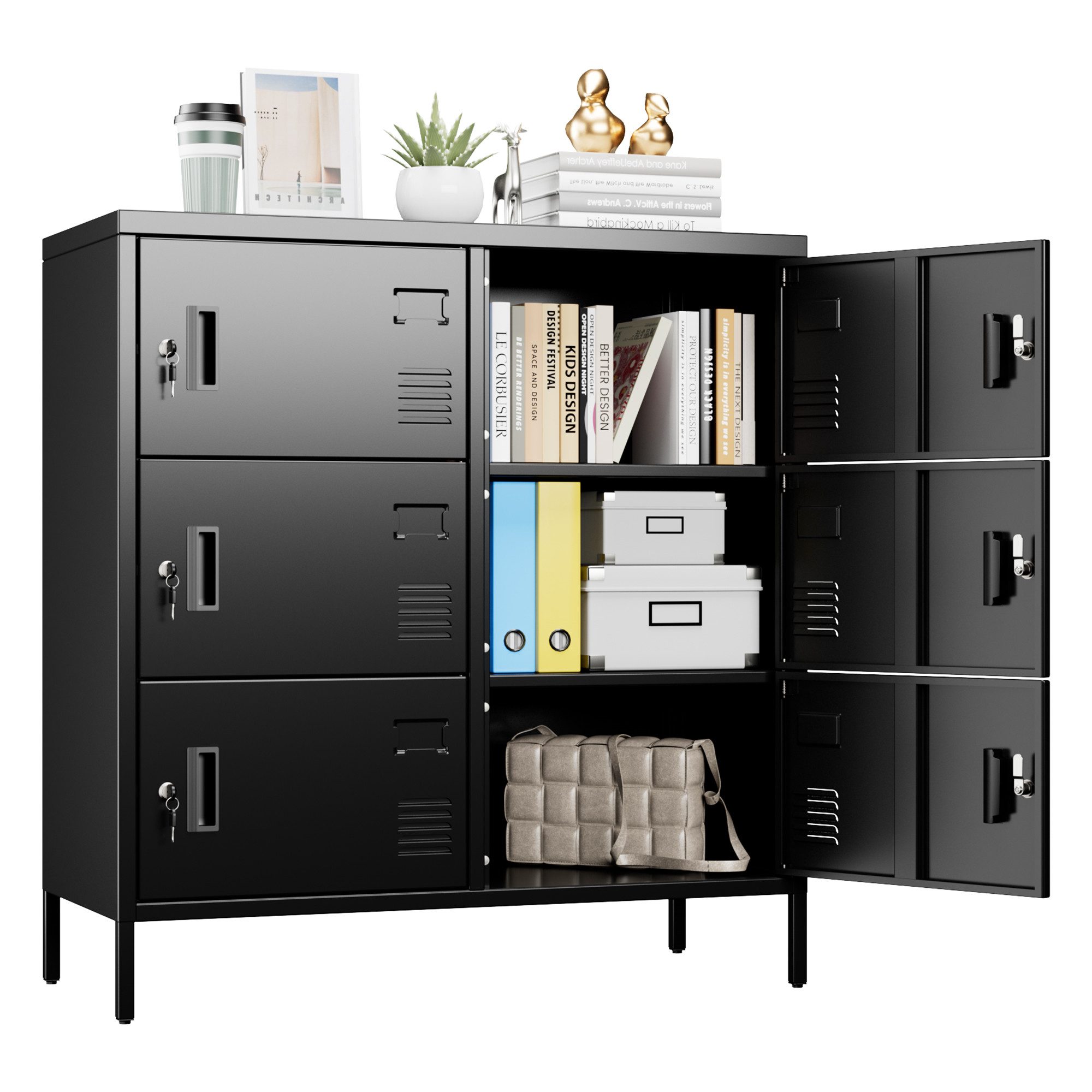 AOBABO Mehrzweckschrank Mitarbeiterschrank mit Lüftungslöchern, 90x40x96 cm (1-St) 6-türiger Metallschrank, abschließbar