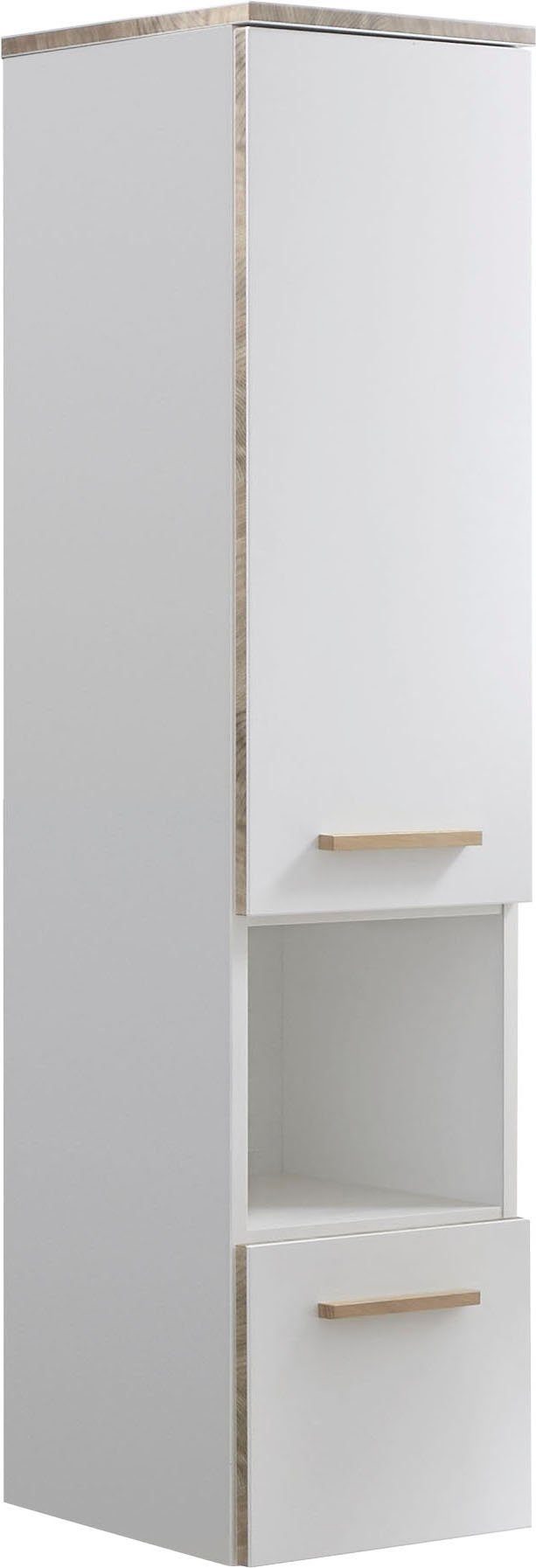 Saphir Midischrank Quickset 931 Badschrank in Weiß Glanz, 1 Tür, 1 Nische, 1 Schublade 2 Glas-Einlegeböden, inkl. Türdämpfer, 30 cm breit, 123,2 cm hoch