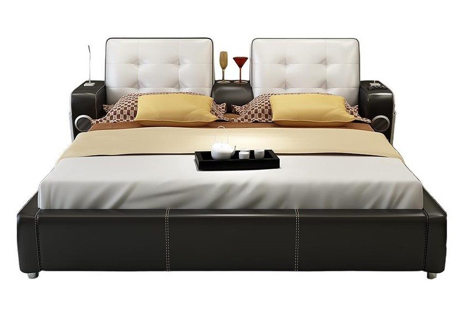 Xlmoebel Multimediabett XLMOEBEL Funktionsbett in Schwarz mit Lautsprechern und Leselampe, Made in Europa