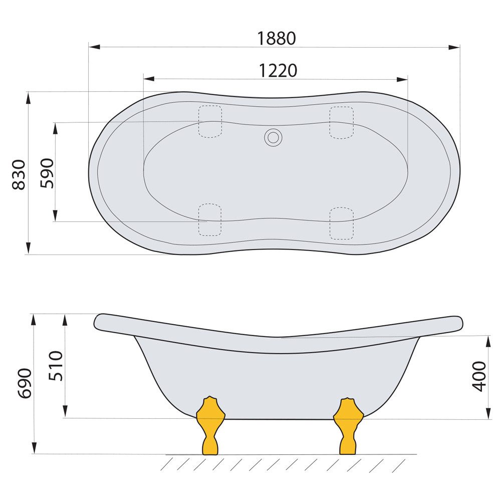 HAK Badewanne CHARLESTON freistehende Badewanne, 188x80/83x69 günstig online kaufen