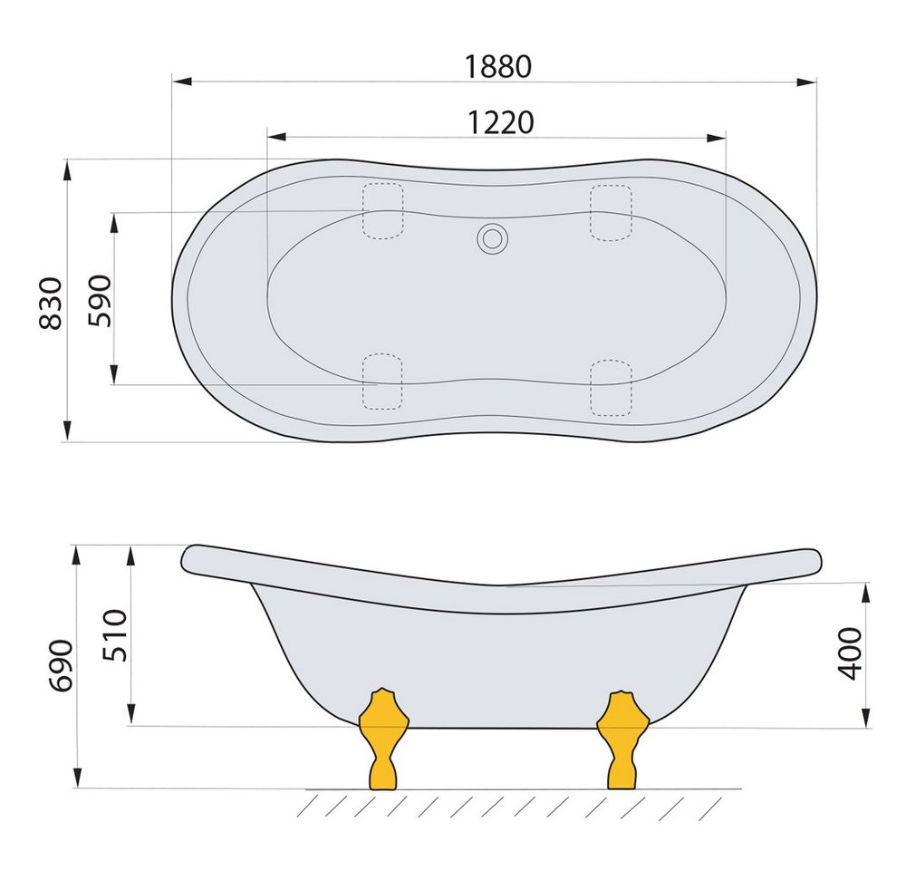 Thumbnail - HAK Badewanne CHARLESTON freistehende Badewanne, 188x80/83x69 cm