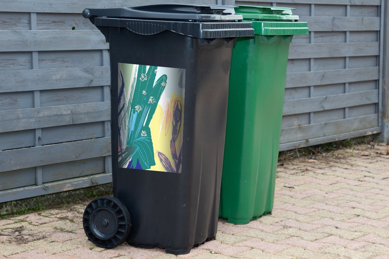 MuchoWow Container, Wandsticker - (1 Pflanze - Mülltonne, Grün Sticker, St), Abfalbehälter Mülleimer-aufkleber, Sommer