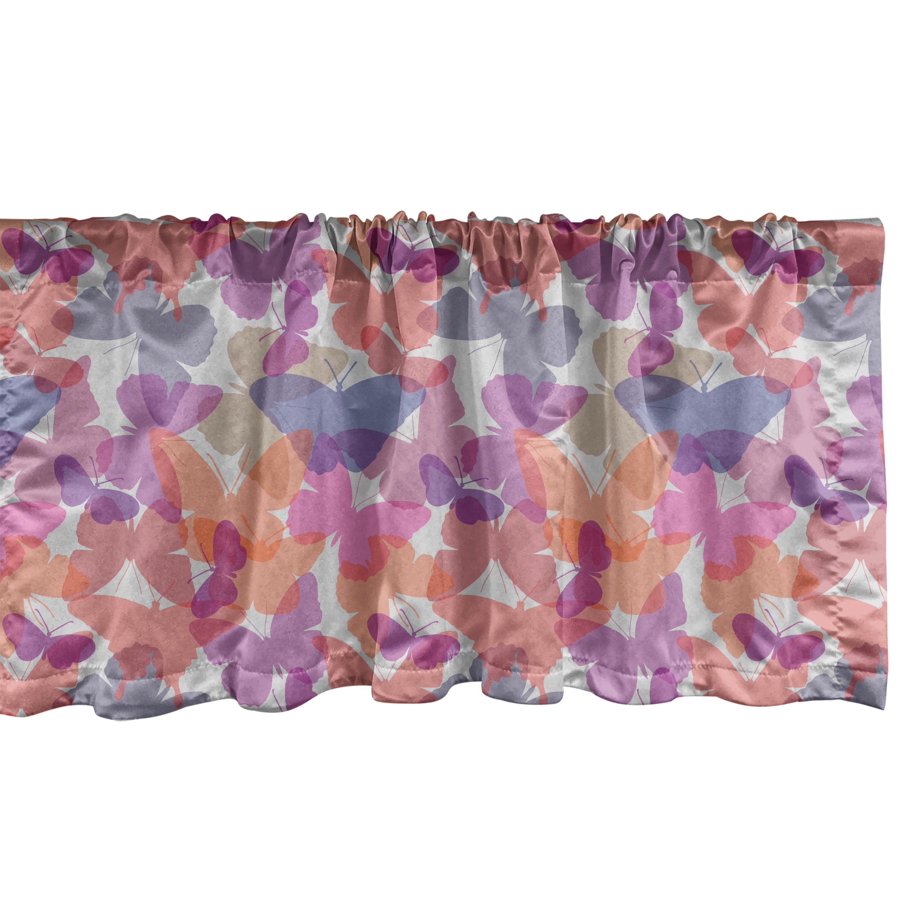 Scheibengardine Vorhang Volant für Küche Schlafzimmer Dekor mit Stangentasche, Abakuhaus, Microfaser, Gedämpfte Farben Charming Schmetterlinge