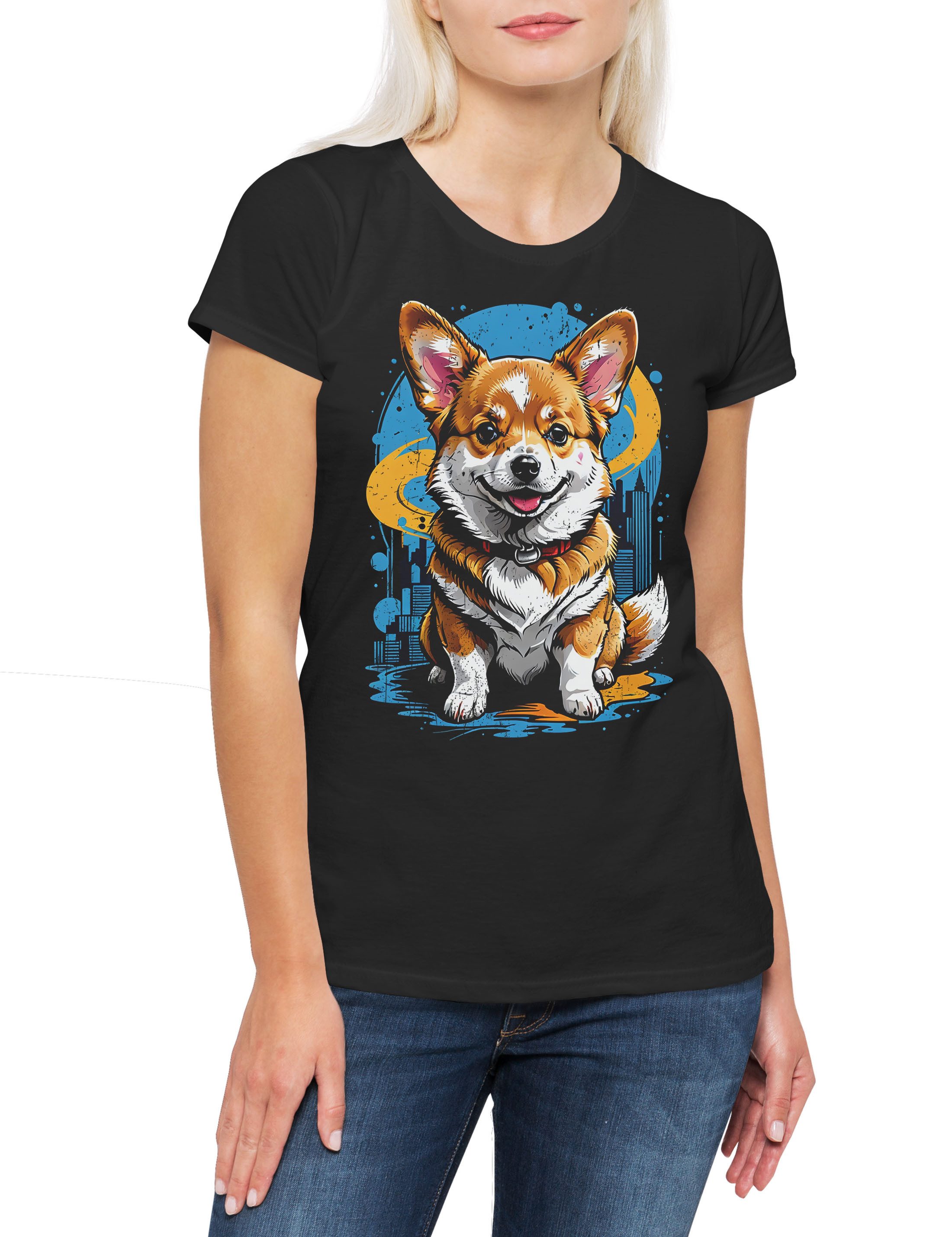 Urban Backwoods Print-Shirt Sweet Corgi Art Damen T-Shirt Welsh Pembroke Waliser Cardigan Hund Dog (1-tlg) Breed Pet Rasse Züchter