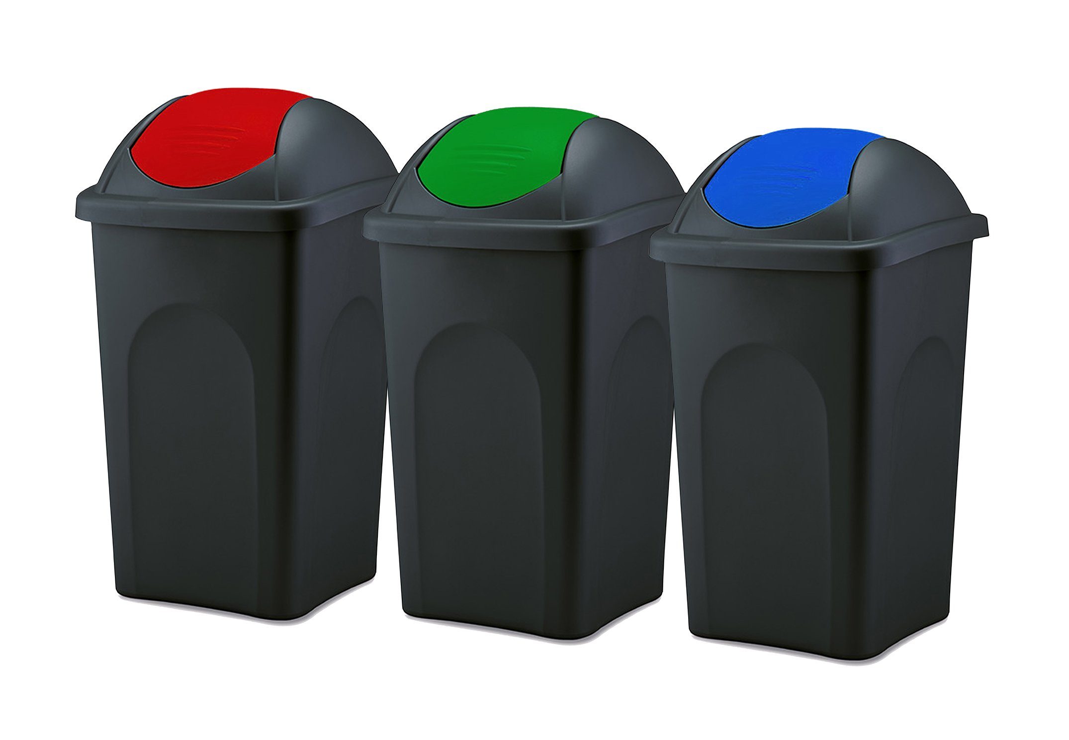 BigDean Mülleimer 3x 60L schwarz Schwingdeckel blau rot grün Abfalleimer Mülltonne