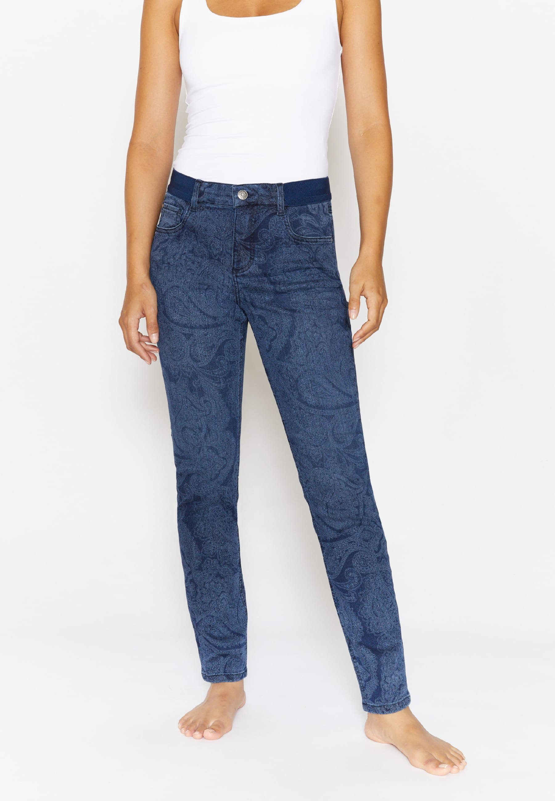 ANGELS Slim-fit-Jeans Jeans One Size mit Paisley-Muster mit Label- Applikationen, Hautfreundliche Baumwollmischung | Slim-Fit Jeans