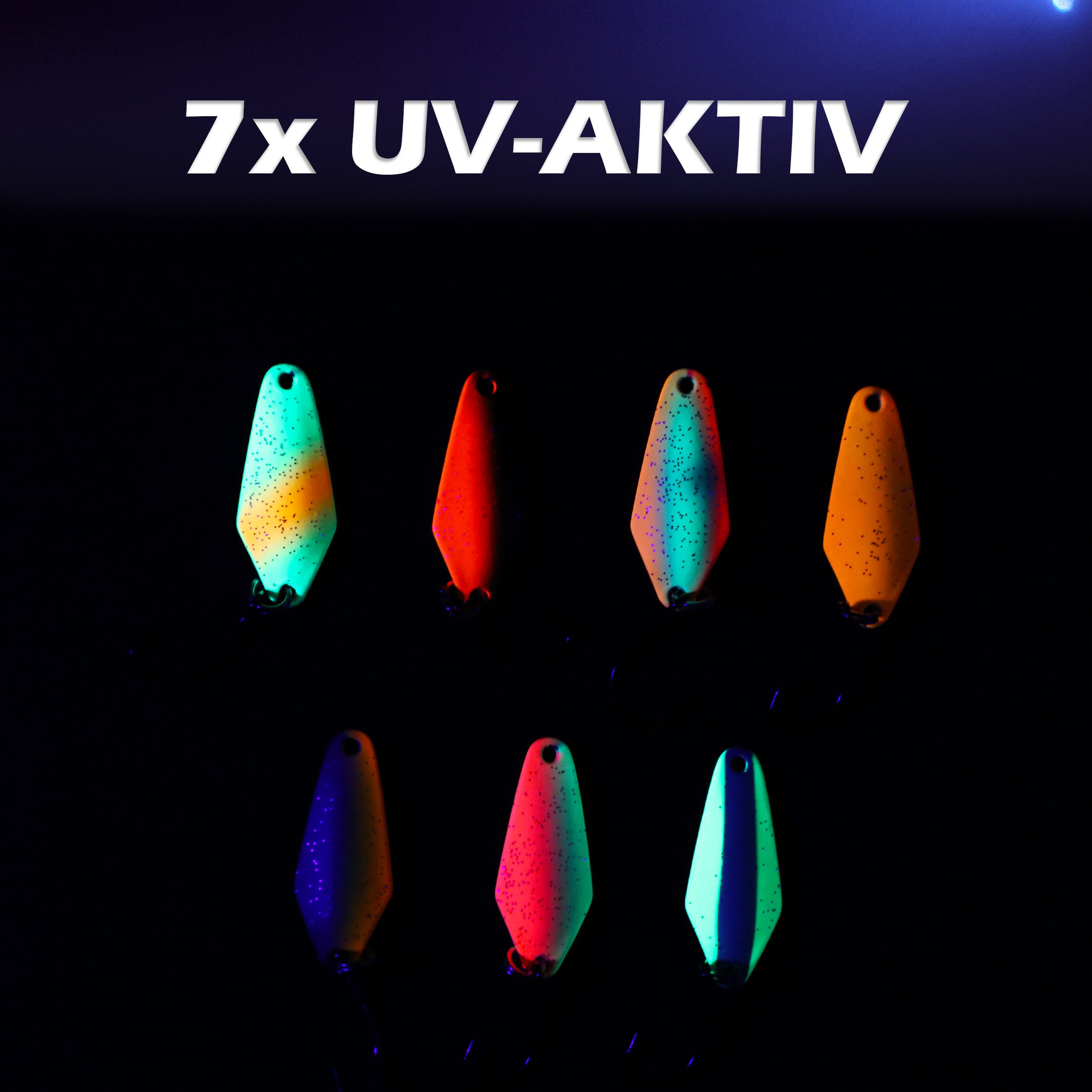 Paradox Fishing Kunstköder Neon Forellen Spoon Set 2,5g 8 Stück, (Forellenköder), UV-Aktiv inkl. Snaps – Bild 3 von 5