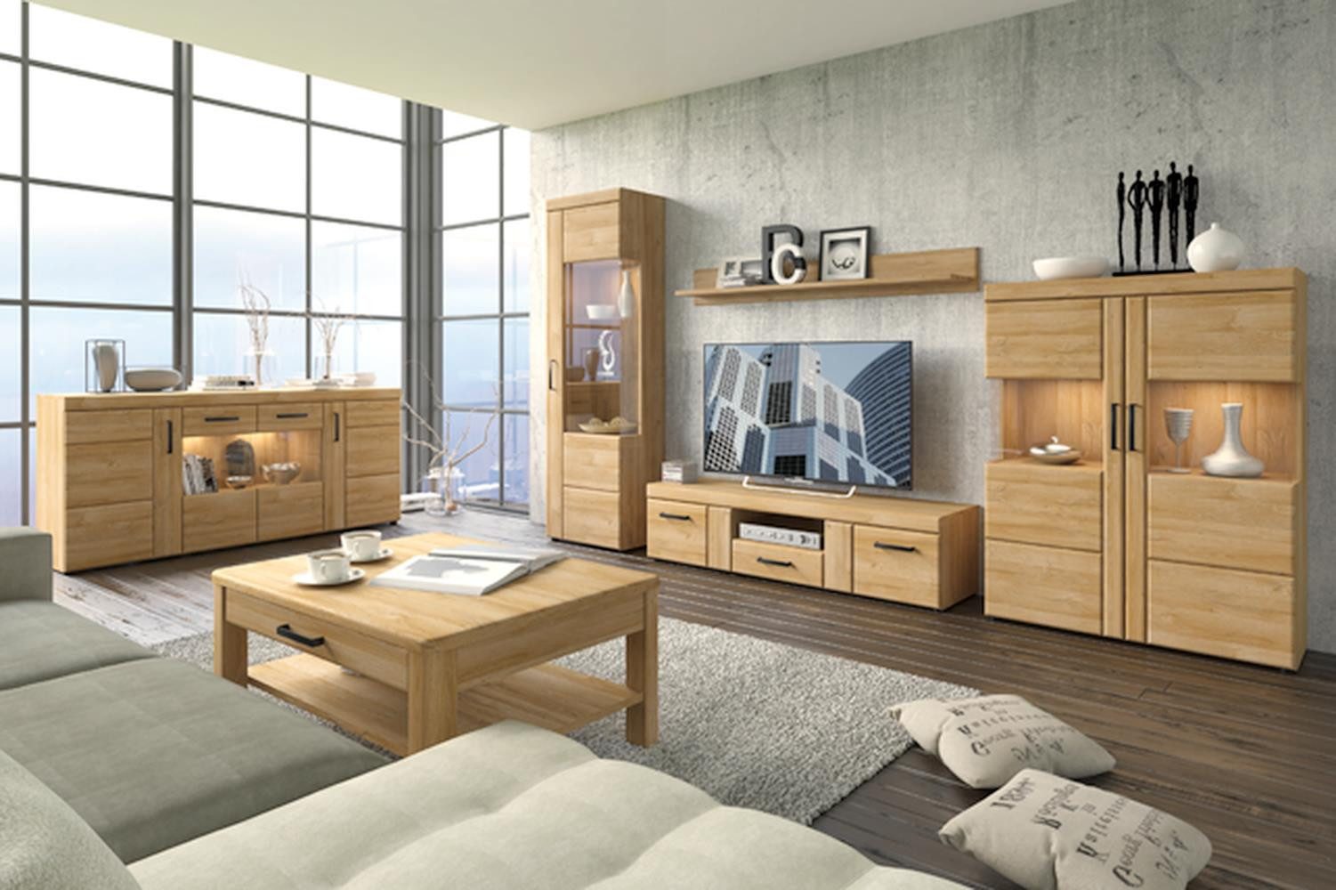 freiraum Wohnwand Cortina, (4-teilig) in Grandson Eiche Dekor - 317x195x41 (BxHxT)