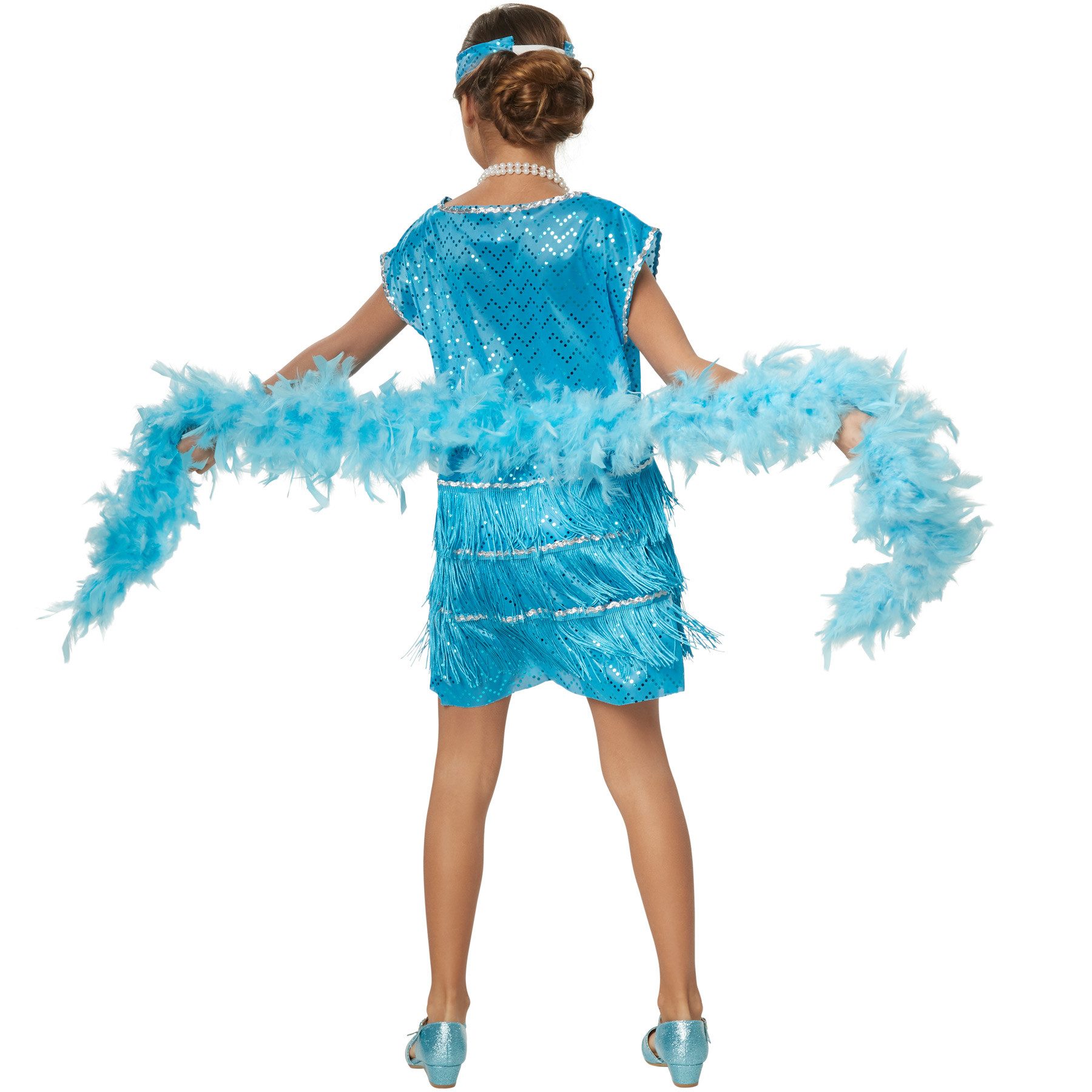 dressforfun Kostüm Musikerin, auch Tänzerin, in der Farbe blau, Gr. 104 (3-4 Jahre), Stilechtes Outfit der 20er Jahre, Kurzes ärmelloses Kleid in Türkis